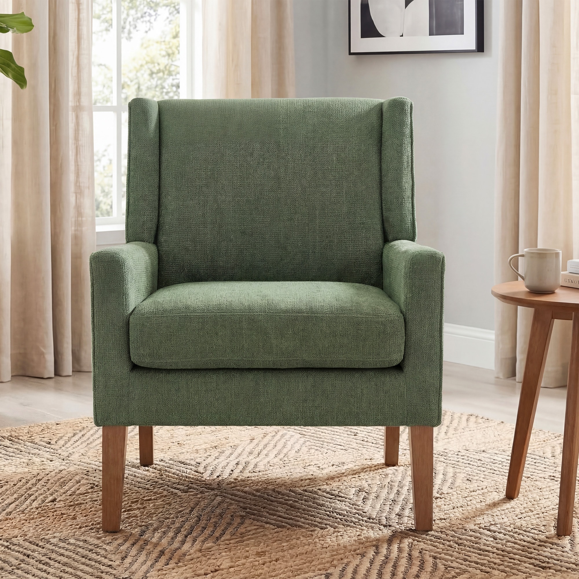 Colamy 28.89-in W Wingback Green Upholstered Accent Armchair