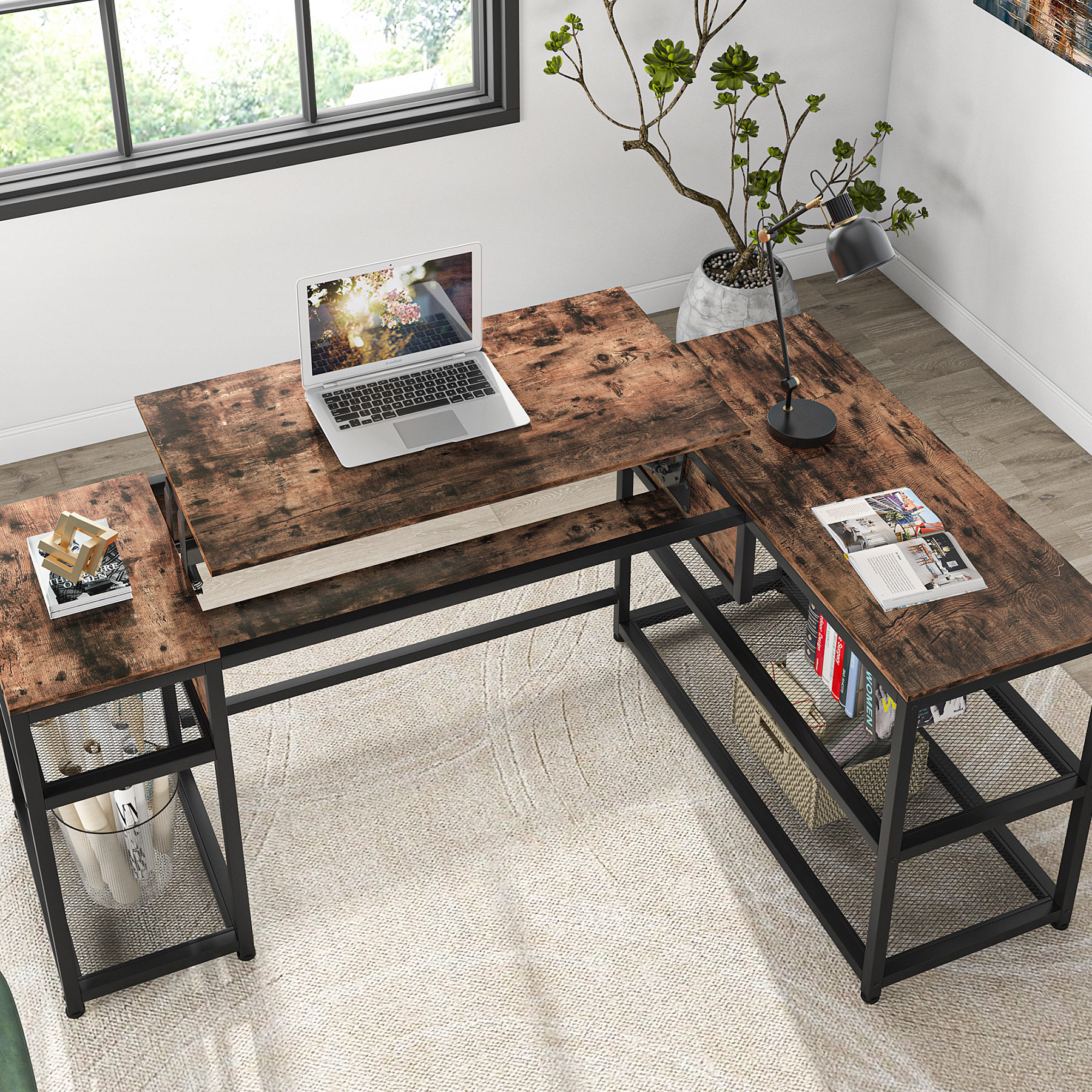 Tribesigns 78.74 L-Shaped Computer Desk with File Cabinet