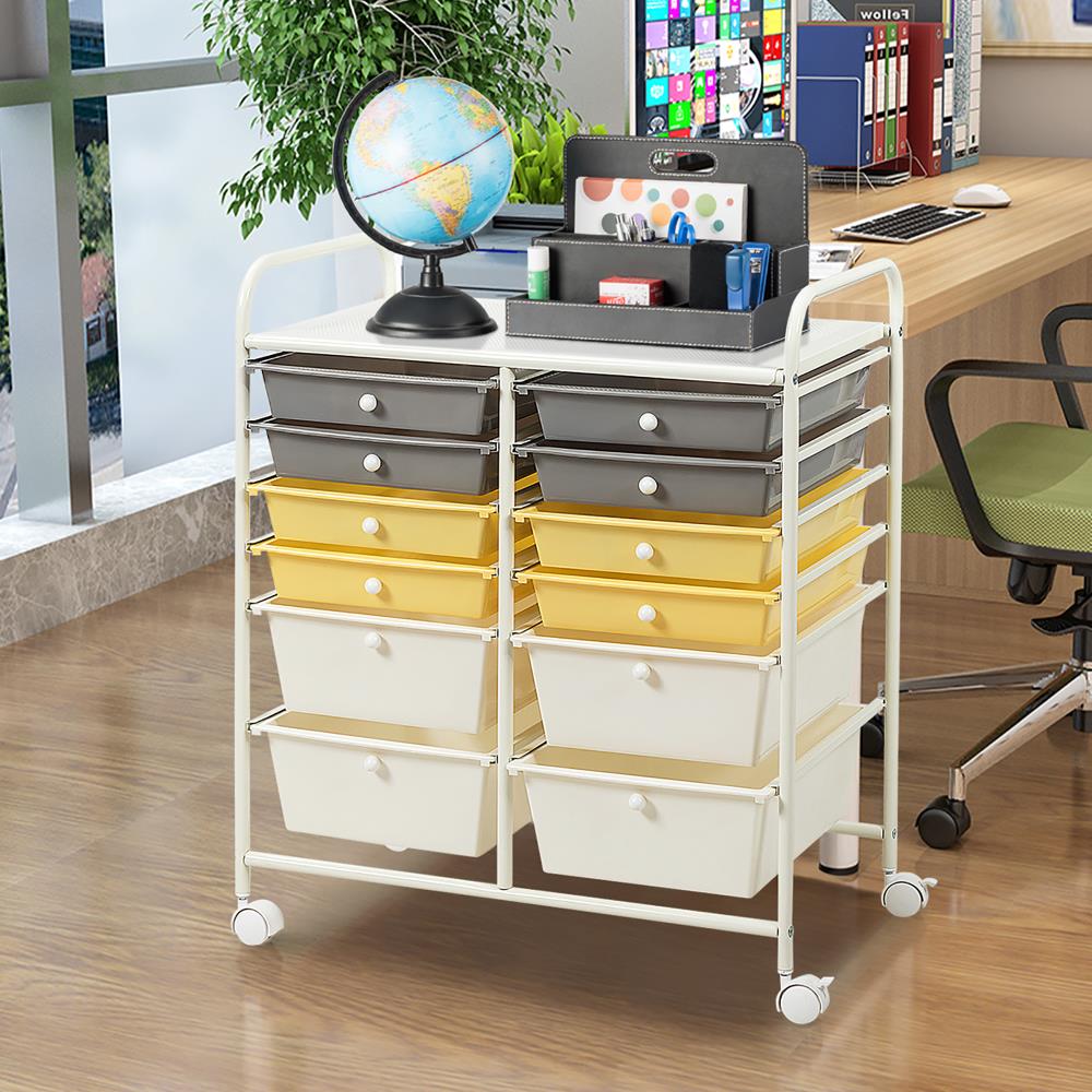 Goplus Office Rolling Cart 12 Storage Drawer Studio Organizer Bins  Scrapbook Paper Black in the Office Carts & Printer Stands department at