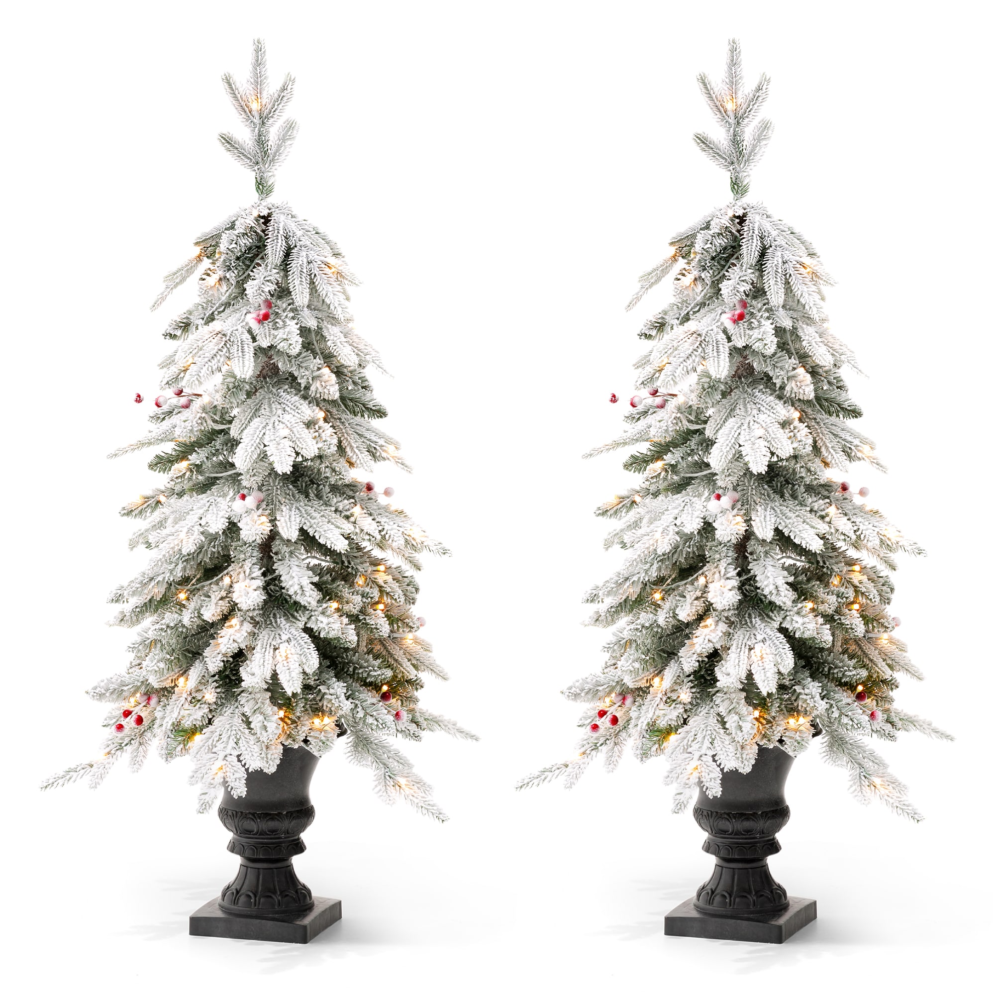 Glitzhome 2030800018 4-ft Pre-lit Flocked Artificial Christmas Tree with White LED Lights