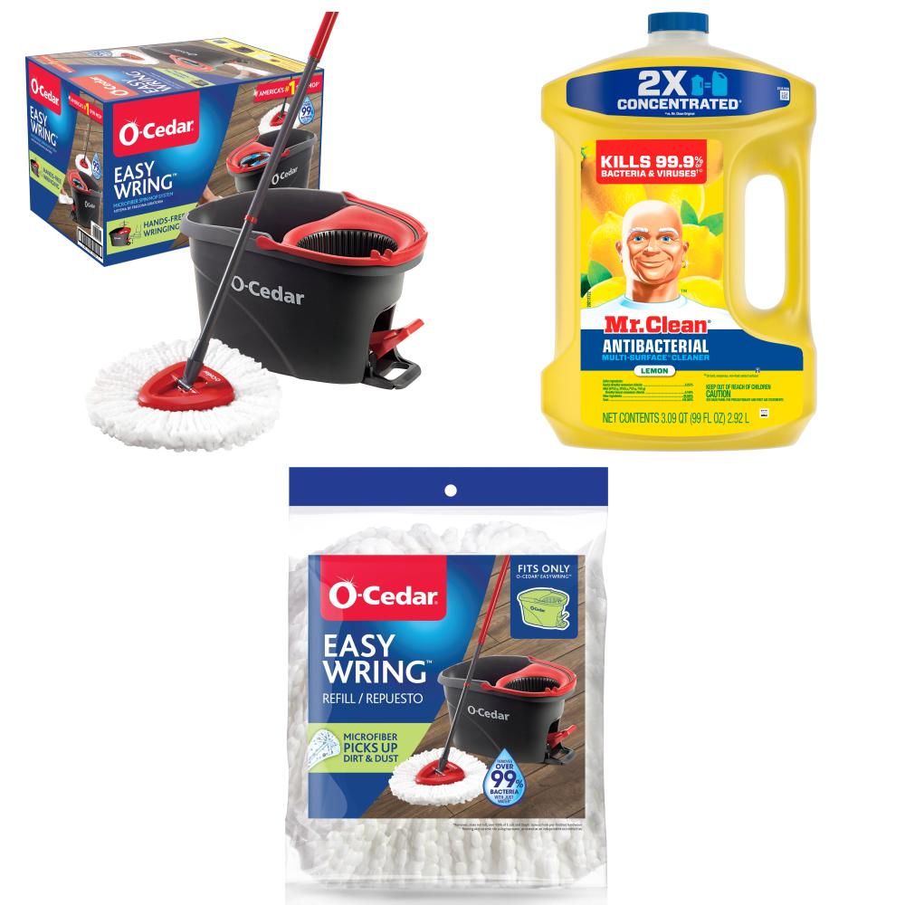O-Cedar  Spin Mop with Bucket, Mr. Clean Lemon All Purpose Cleaner, and Microfiber Refill