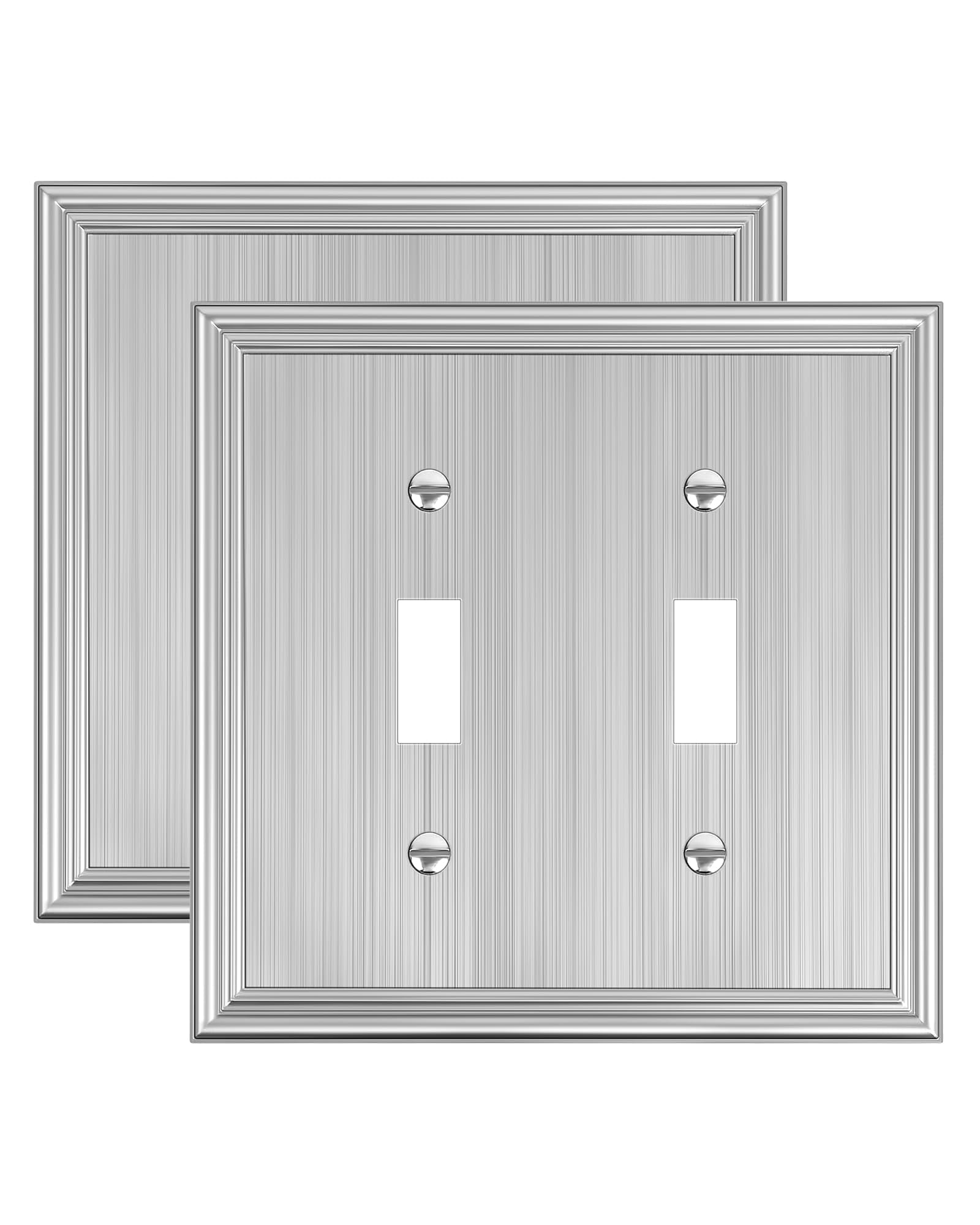 SenQWFa  2 Pack Double Toggle Light Switch Cover Plate Durable Solid Zinc Alloy Brushed Nickel 2 Gang Wall Plate Corrosion Resistant