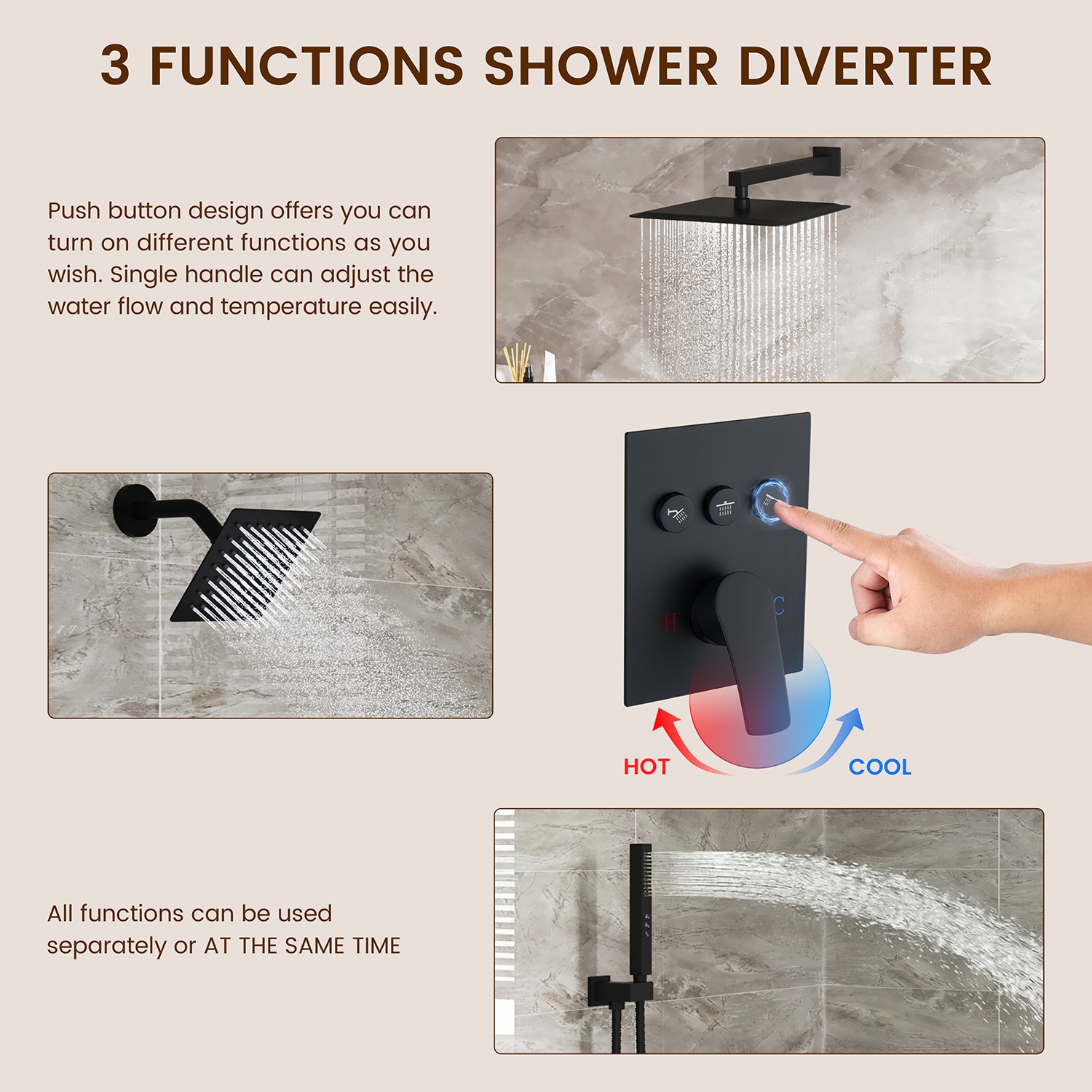 Mondawe AM-SC428A-MB Showerhead-Bar-Panels - View #8
