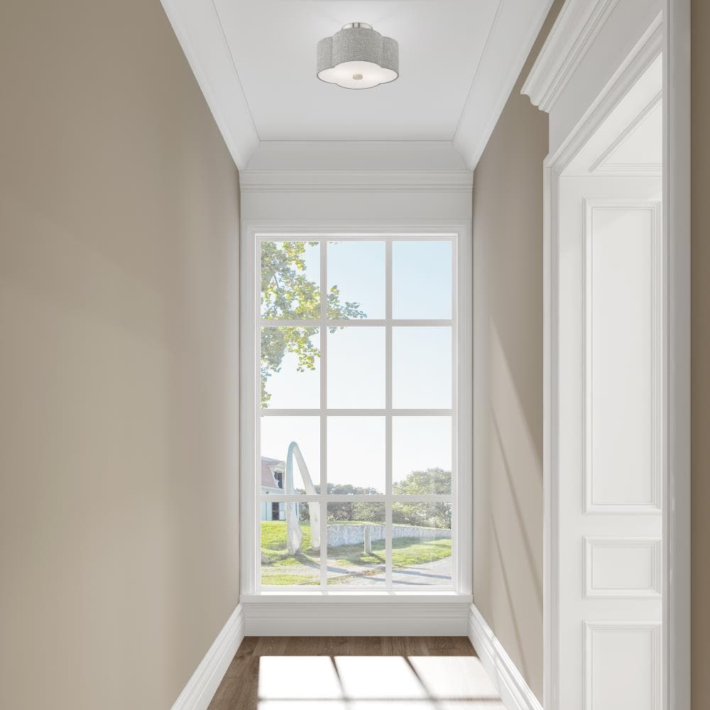 Kalmar Clover-Shaped Gray Drum Shade Ceiling Mount in Brushed Nickel