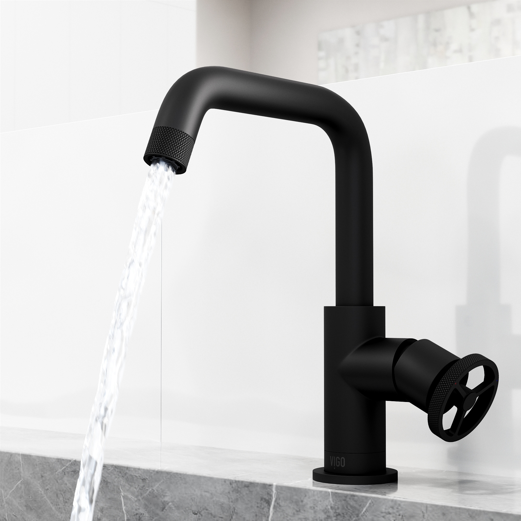 Cass 9'' High Aerodynamic Wheel Handle Matte Black Bathroom Faucet