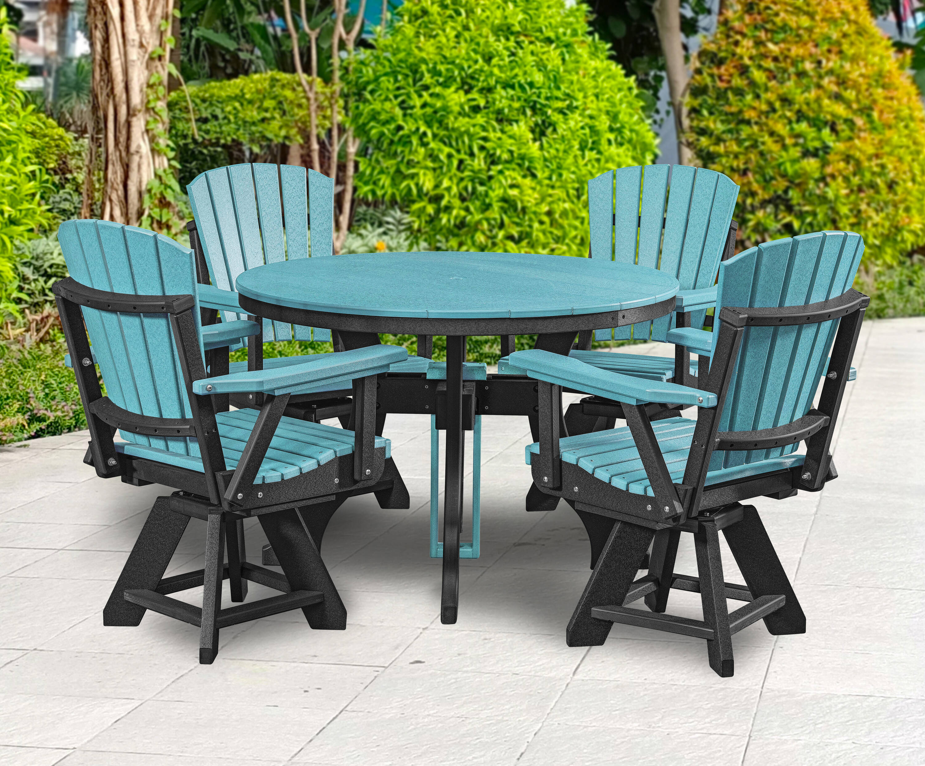 American Furniture Classics DR130ARB-K Amish HDPE 5 -Piece Black Patio Dining Set Resin Round Table with 4 Swivel Chairs