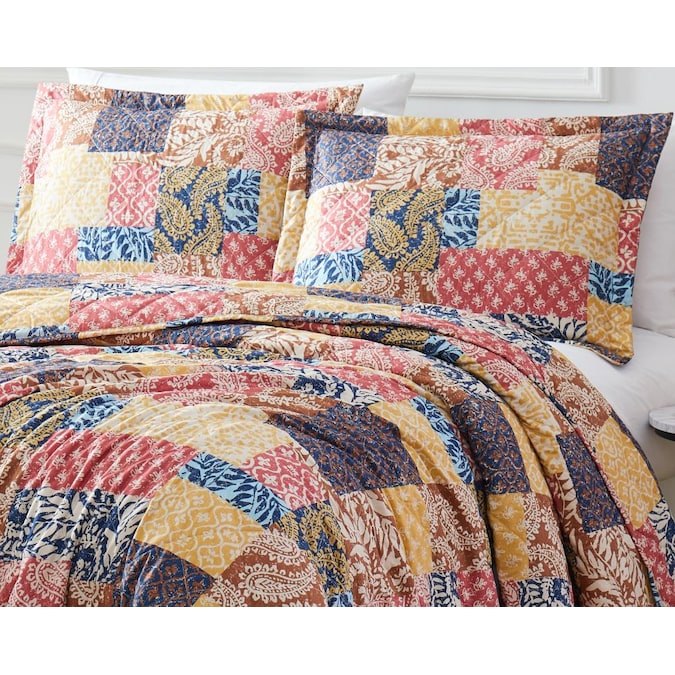 Olivia Gray Georgetown Brown Yellow Red, Blue Print Queen Bedspreads