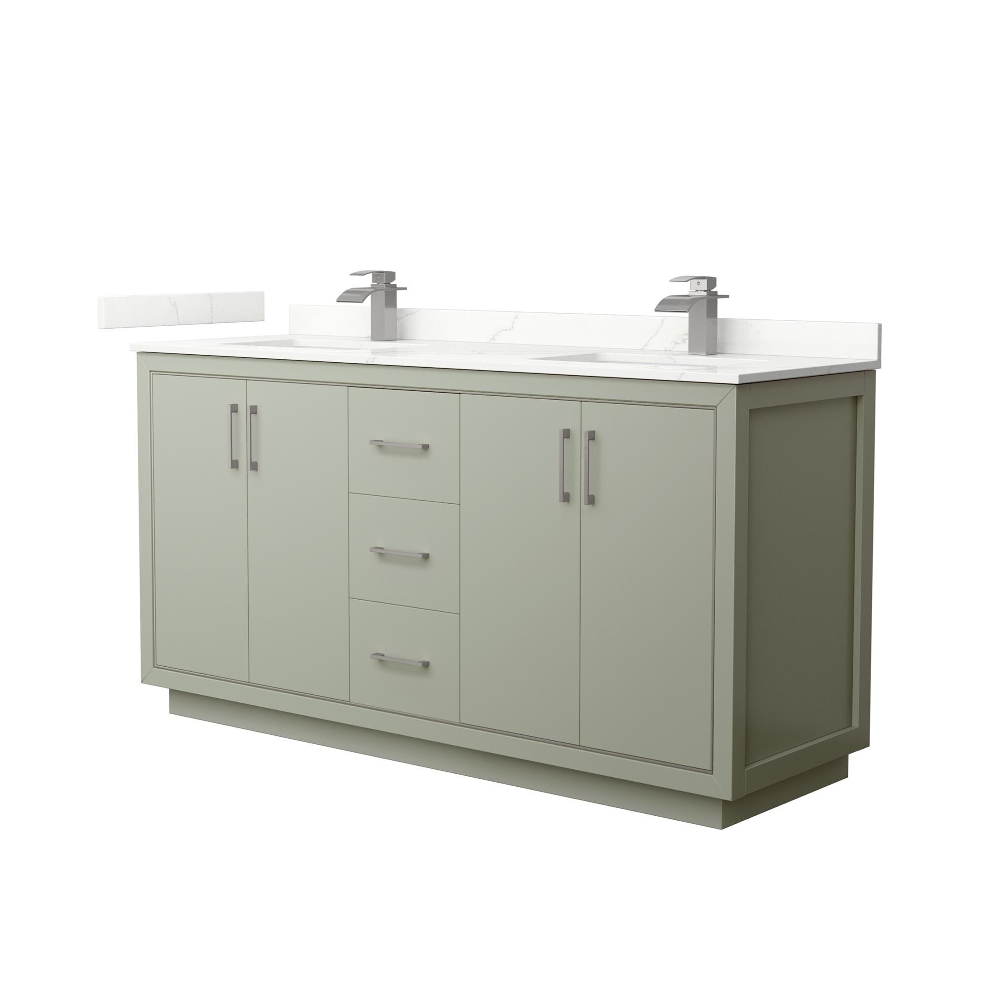 Wyndham Collection WCF111166DLGGTUNSMXX Icon 66-in Light Green Undermount Double Sink Bathroom Vanity with Giotto Quartz Top
