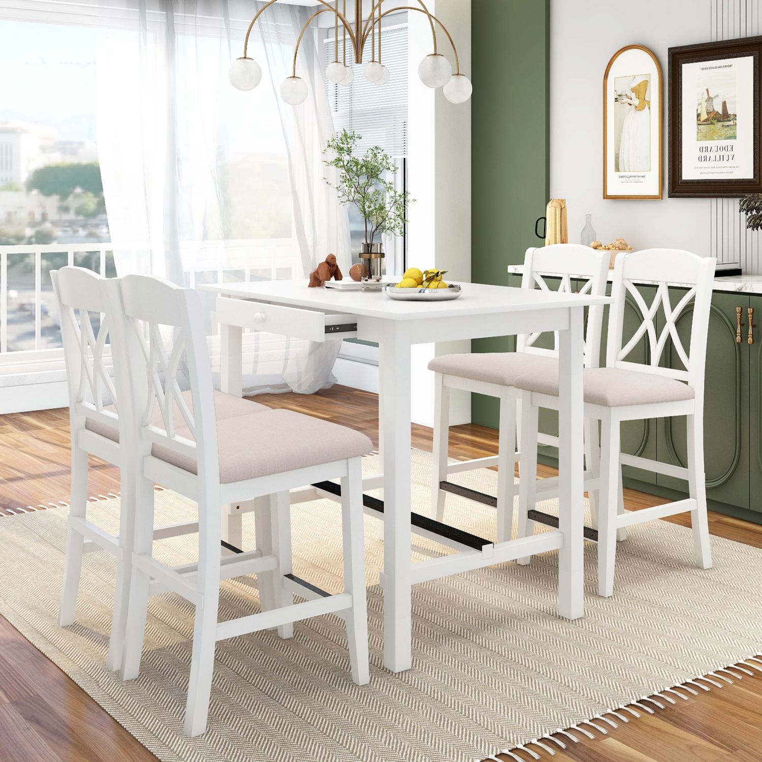 JASMODER SP000002AAK White Contemporary/Modern Dining Room Set with Rectangular Table (Seats 4)