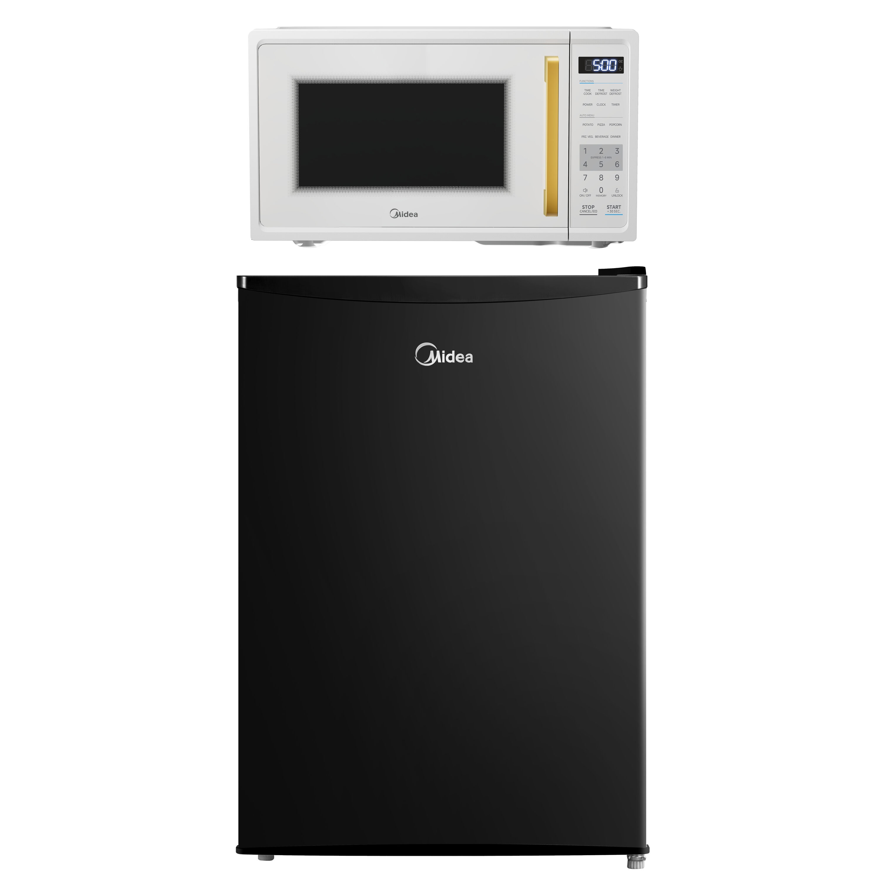 Midea Dorm Essentials Bundle: 2.7-cu ft Black Mini Fridge with 0.9-cu ft Milkshake White Countertop Microwave