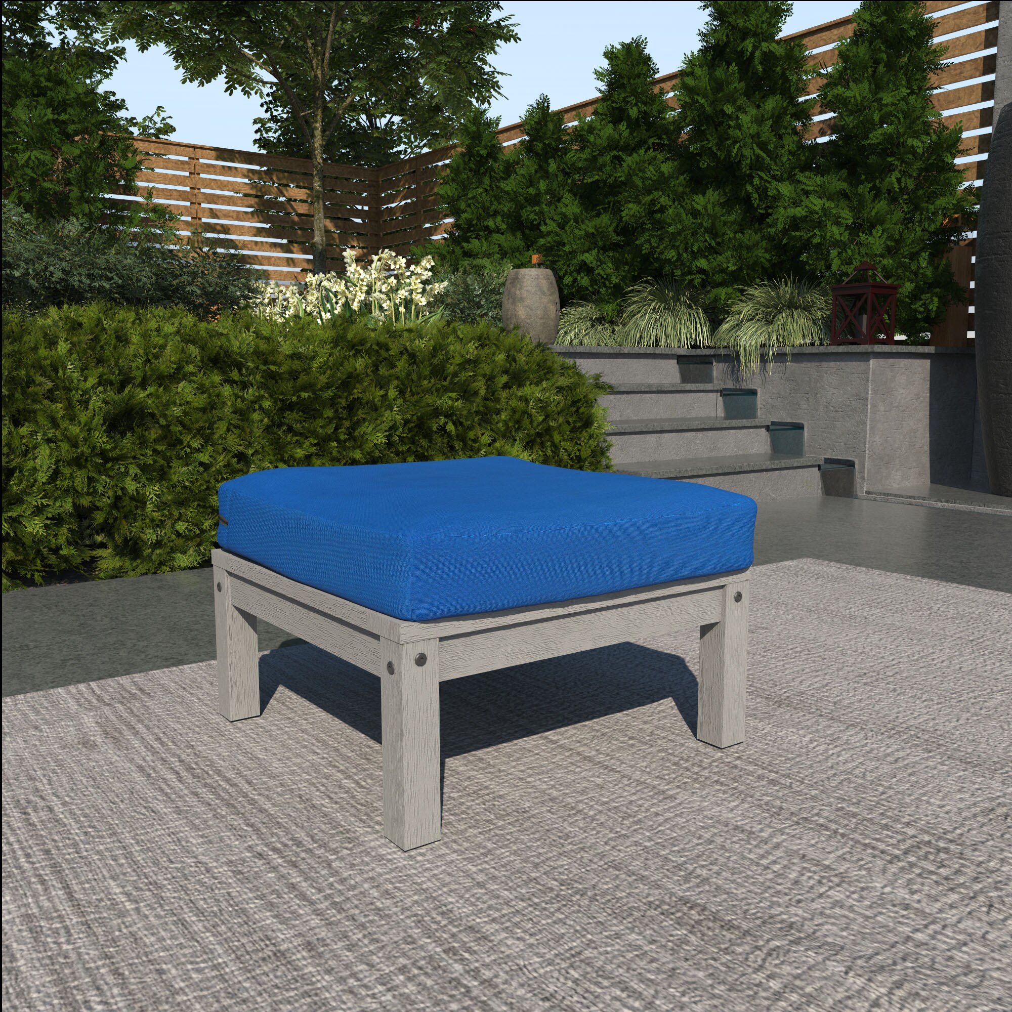 highwood Black Outdoor Ottoman - Square Shape - Blue Fabric - 100