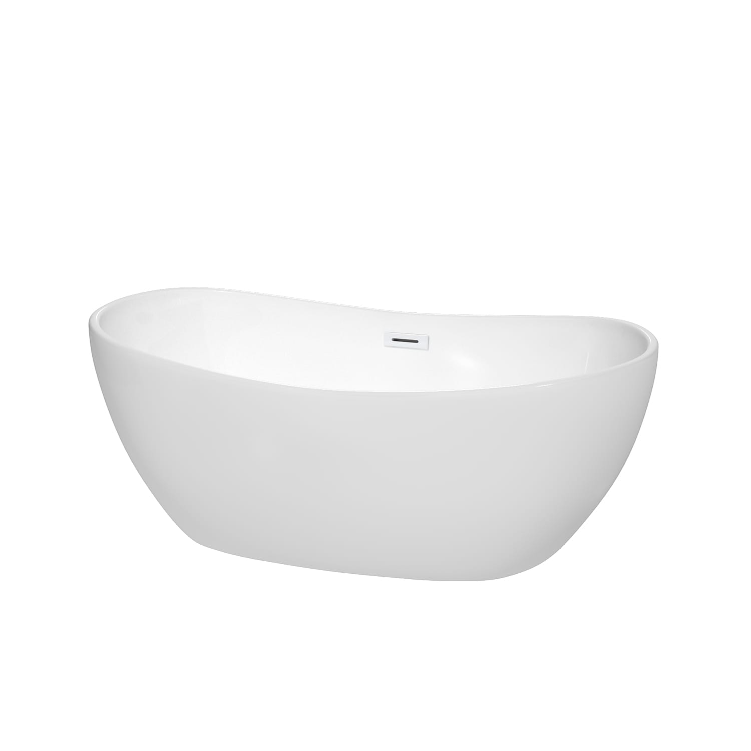 Wyndham Collection WCOBT101460SWTRIM Rebecca 32-in x 60-in White with Shiny White Trim Acrylic Oval Freestanding Soaking bathtub with Drain ( Center Drain )