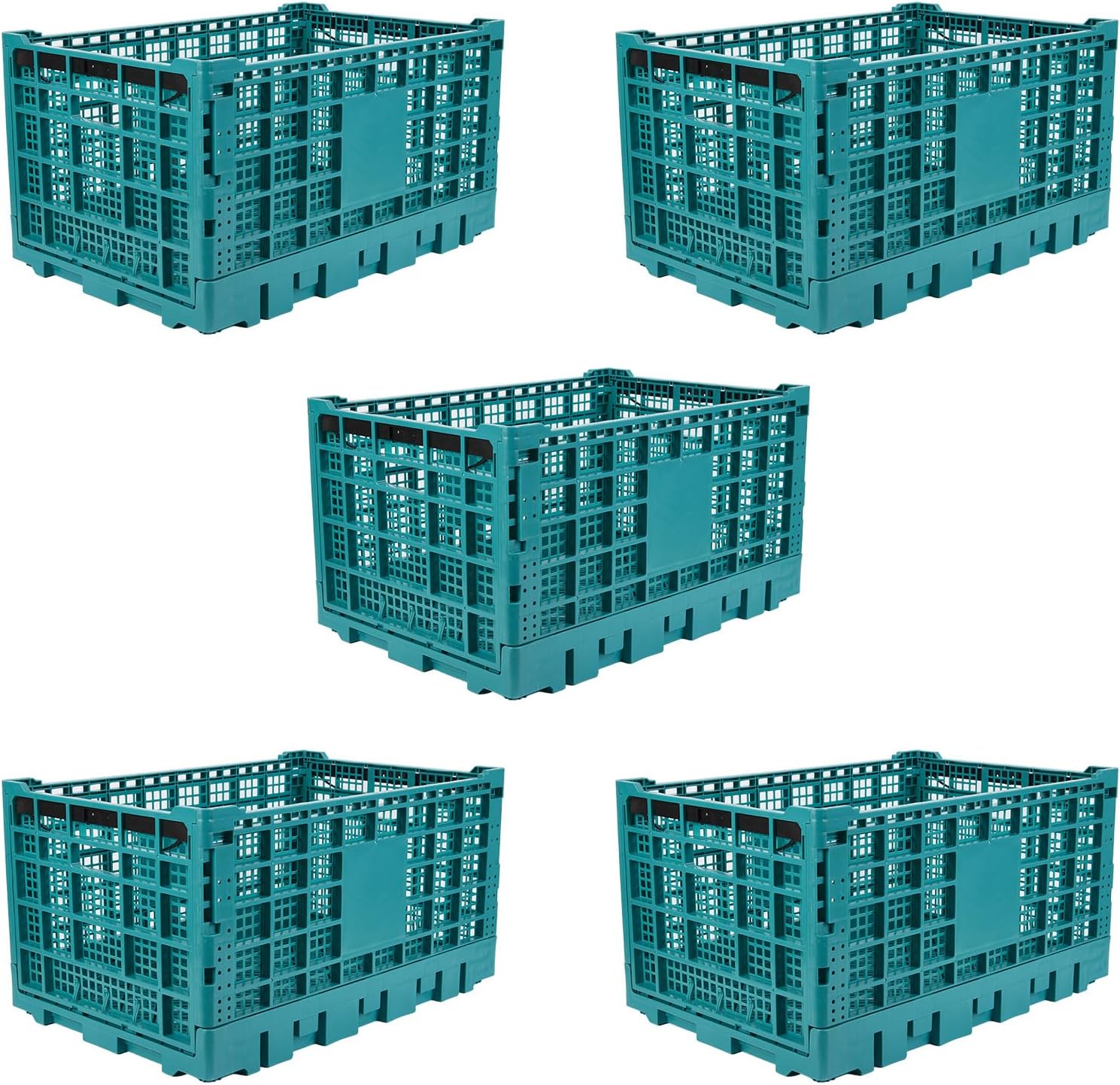 GAOMON 5 Pack Collapsible Milk Crates 52L Stackable Plastic Storage Bins with Handles for Home Green