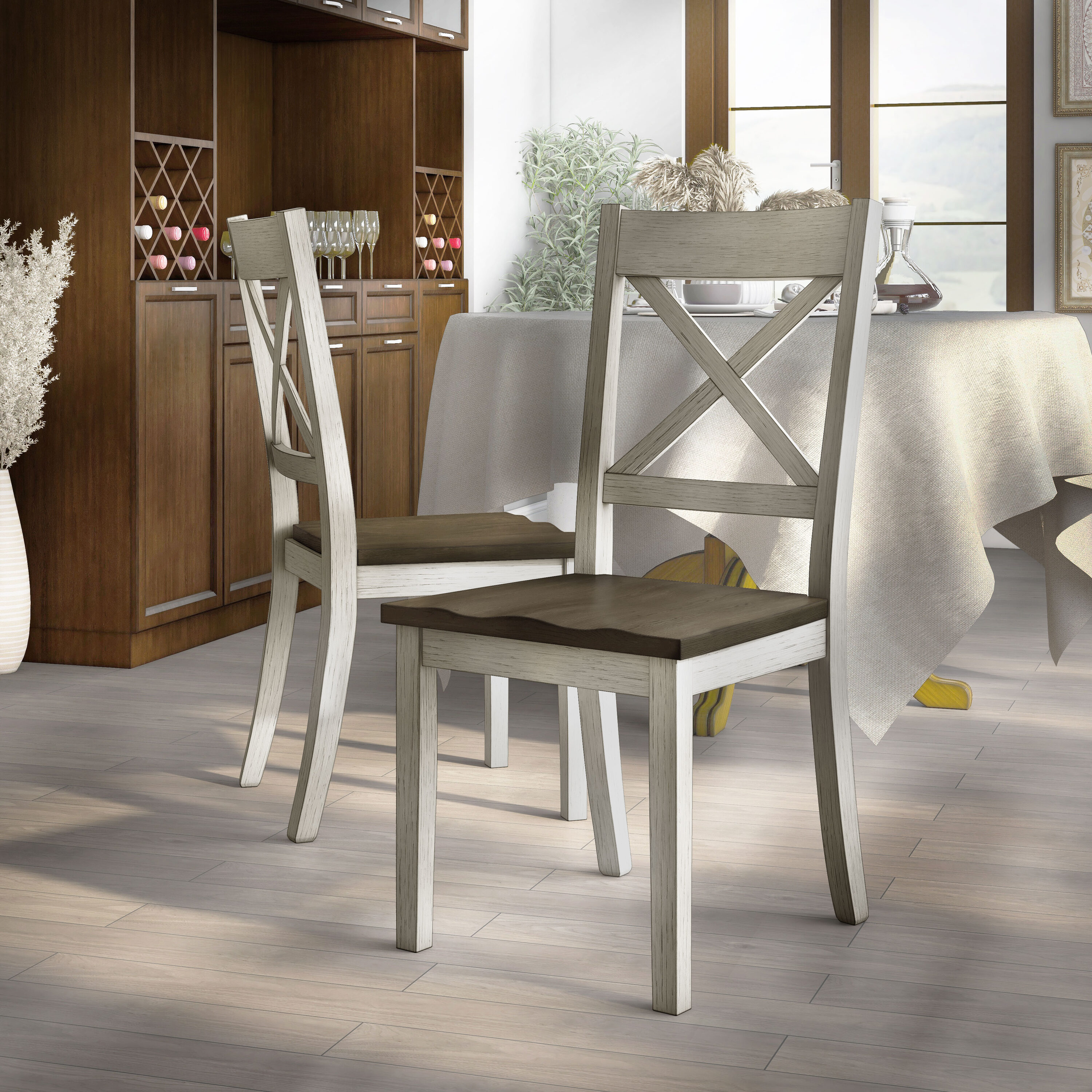 Furniture of America IDF-3167CN-SC Set of 2 Exeler Rustic Dining Side Chair (Composite Frame)