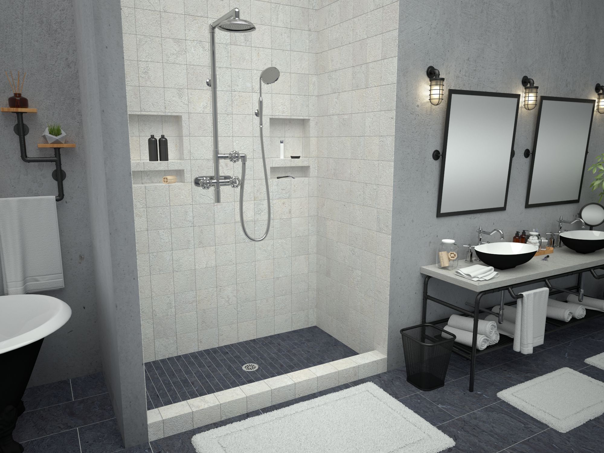 Tile Redi 60" x 32" Polished Chrome Rectangular Shower Base