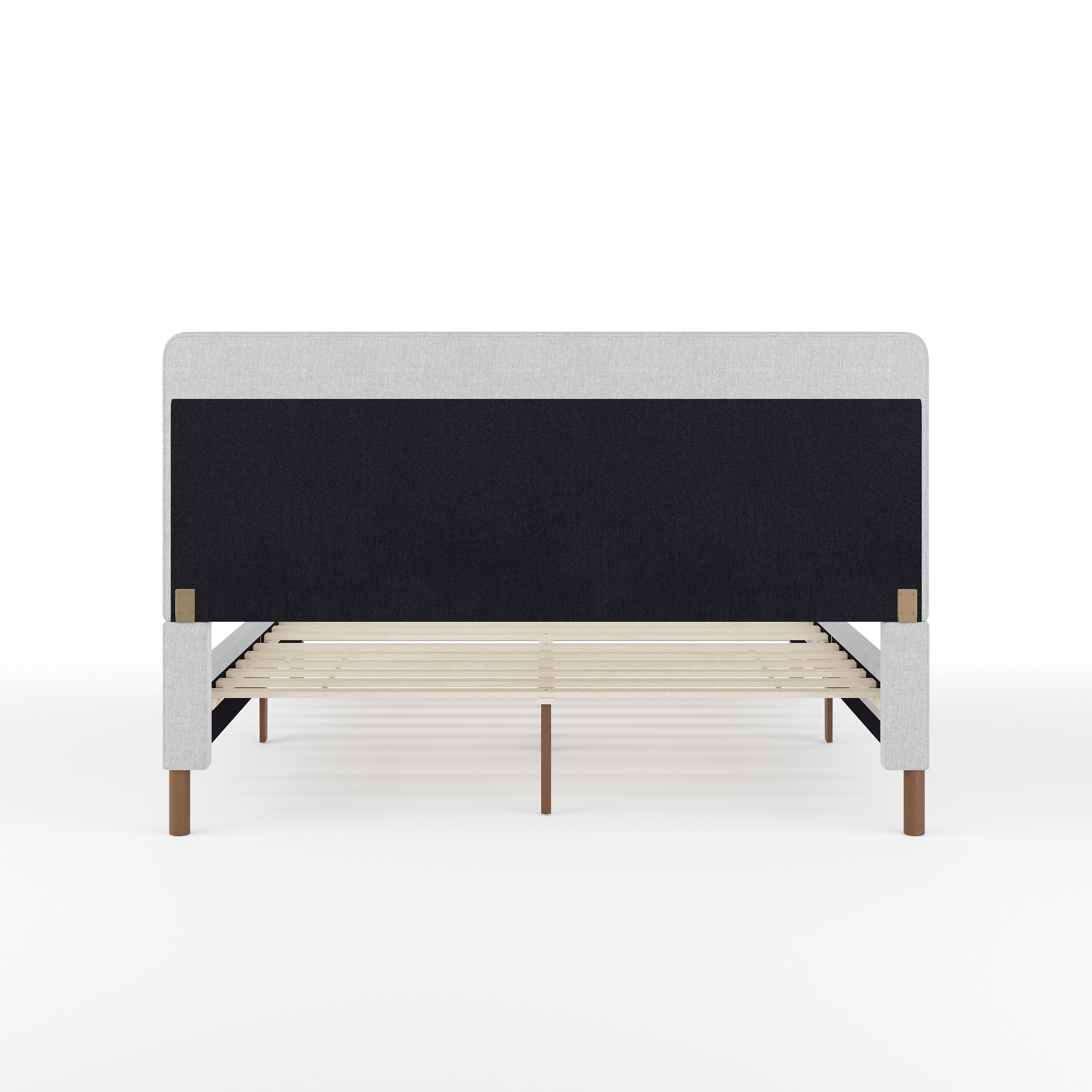 Gray Queen Upholstered Platform Bed with Linen Headboard