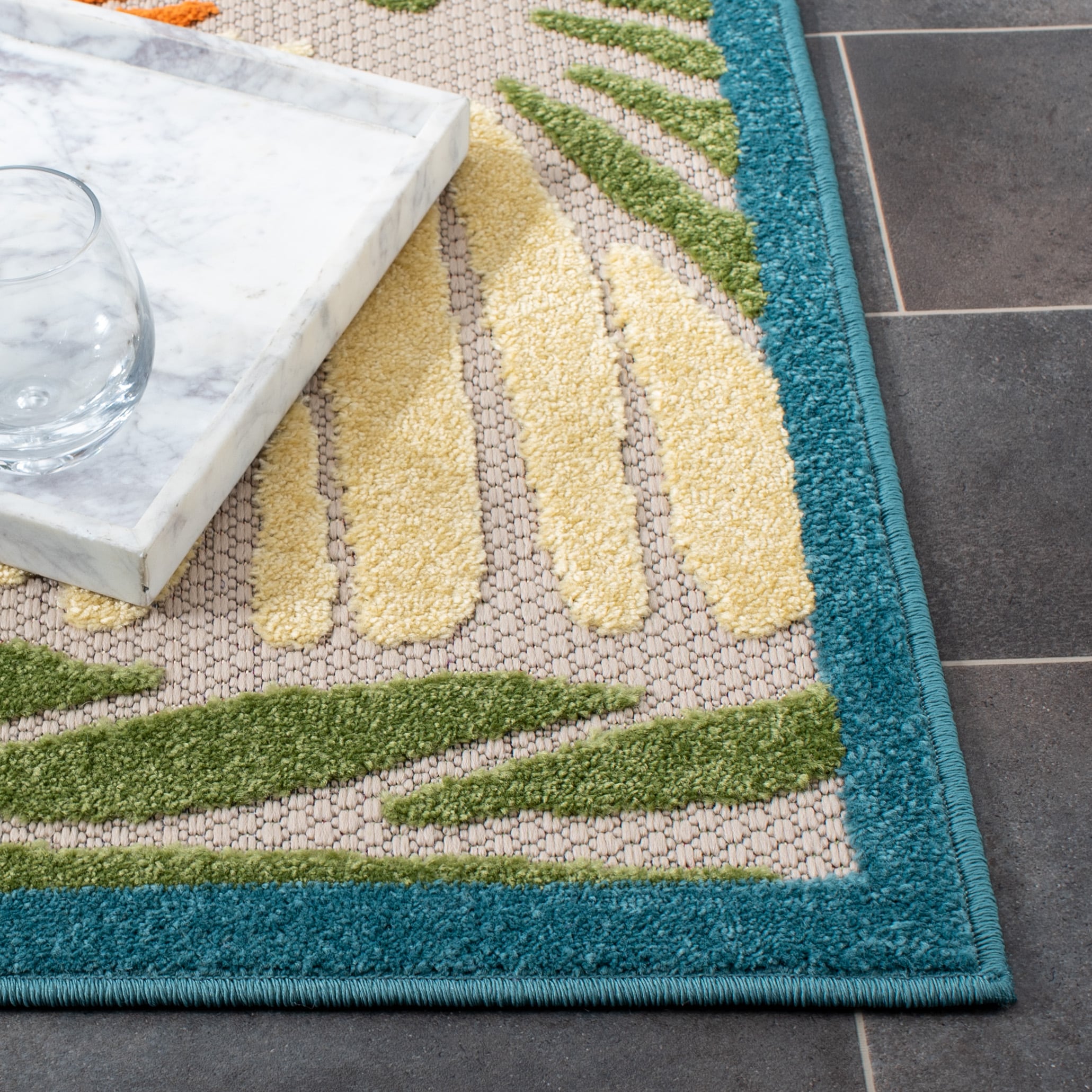 Ivory & Blue Floral Bliss 9' x 12' Easy-Care Synthetic Area Rug