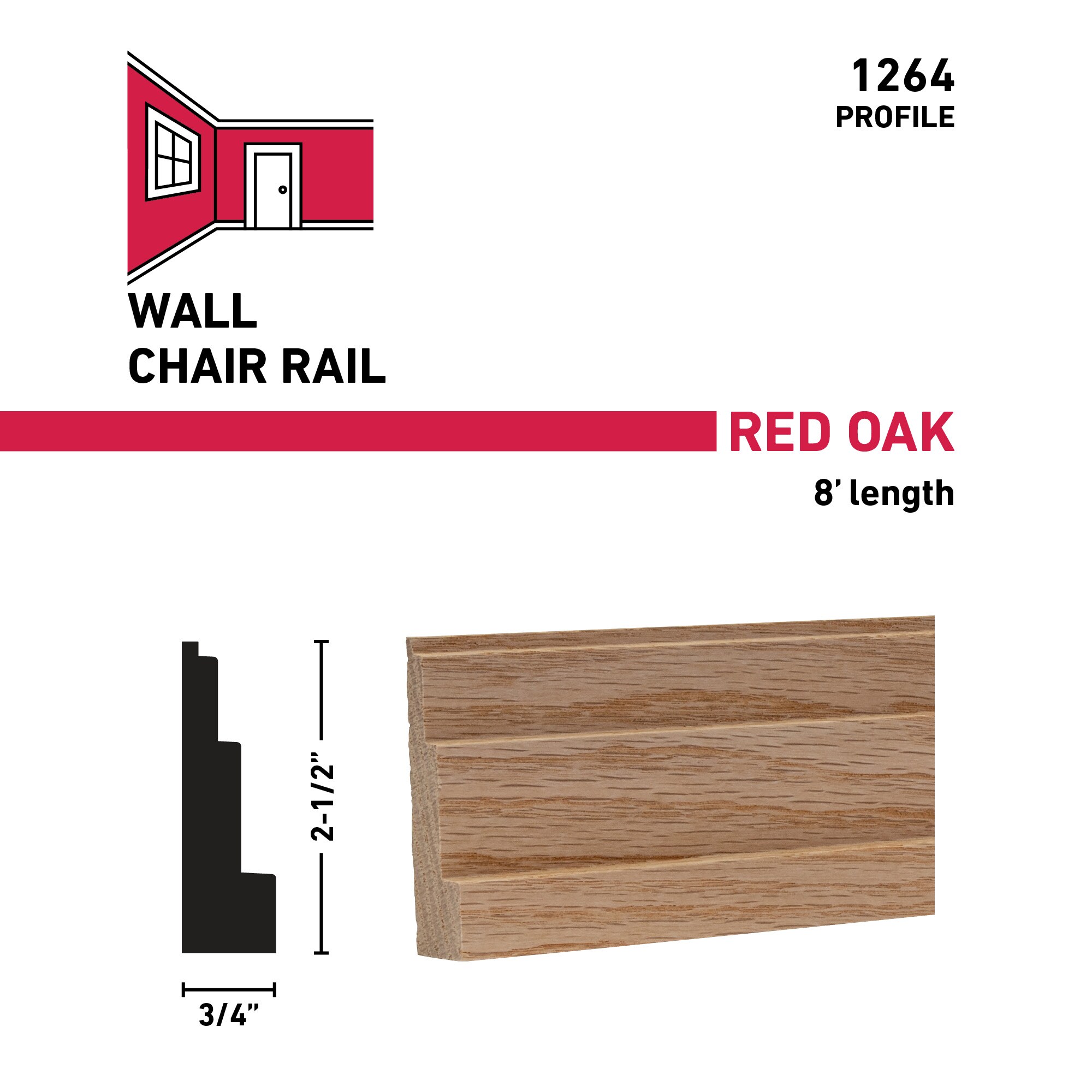 Ornamental Mouldings 1264-92ROAK Chair-Rail-Moulding - View #3