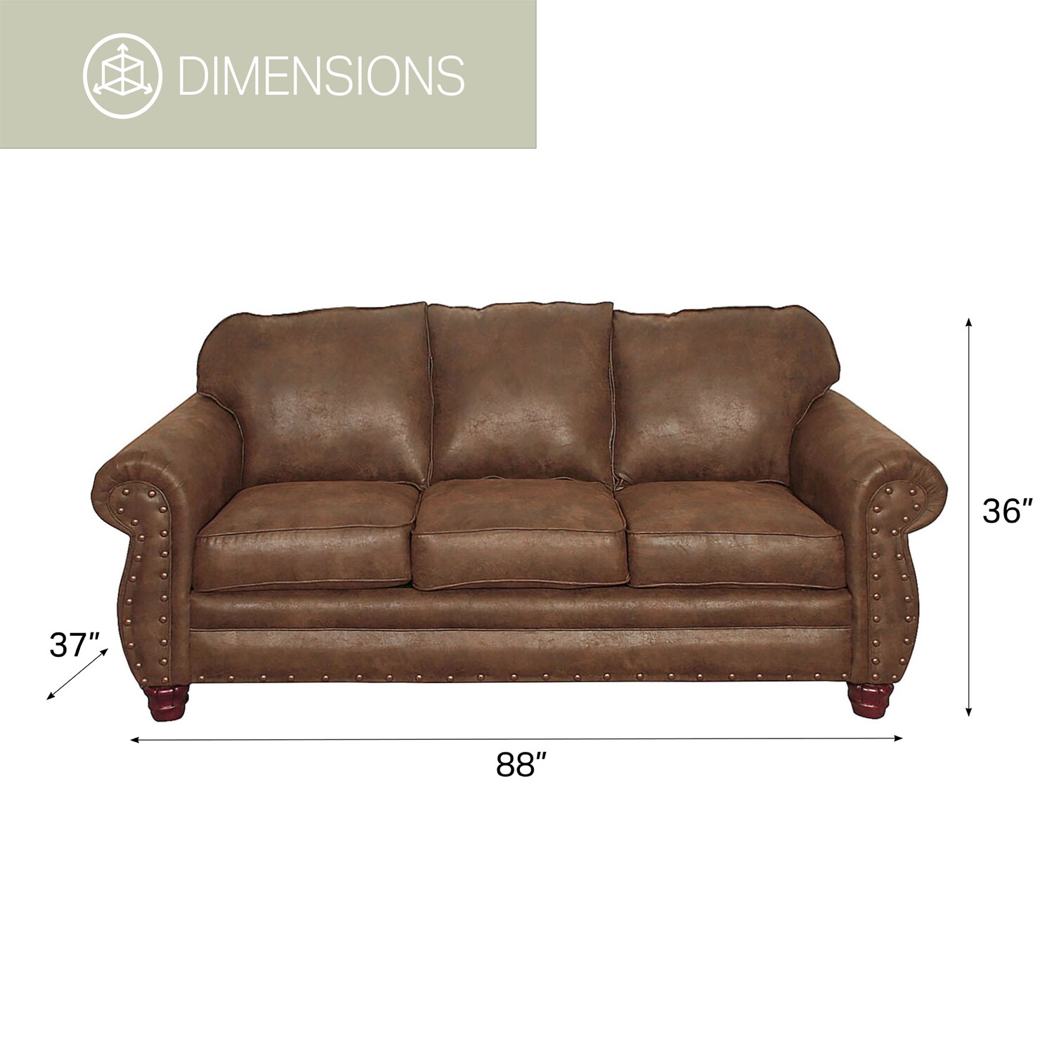 Sedona Elegance Rustic Brown Microfiber Sofa Set with Brass Nailhead Accents
