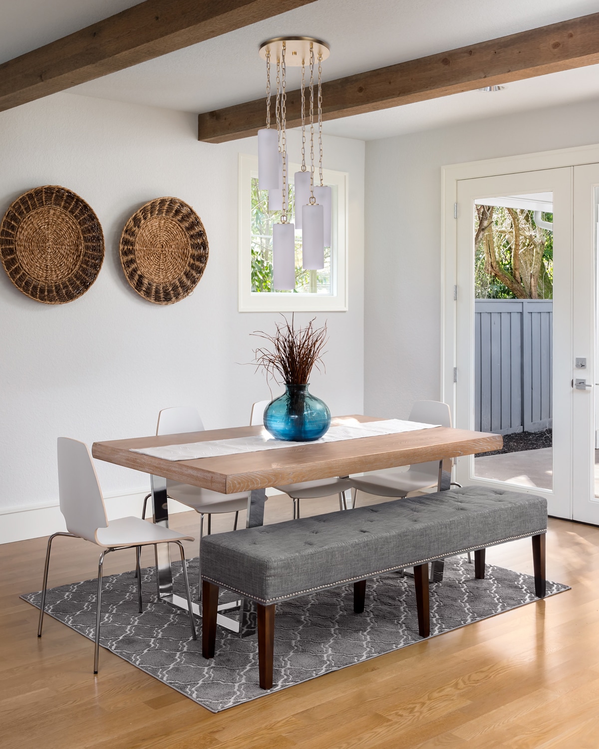 Sunset Gold 6-Light Pendant with Frosted Ribbed Glass Shades