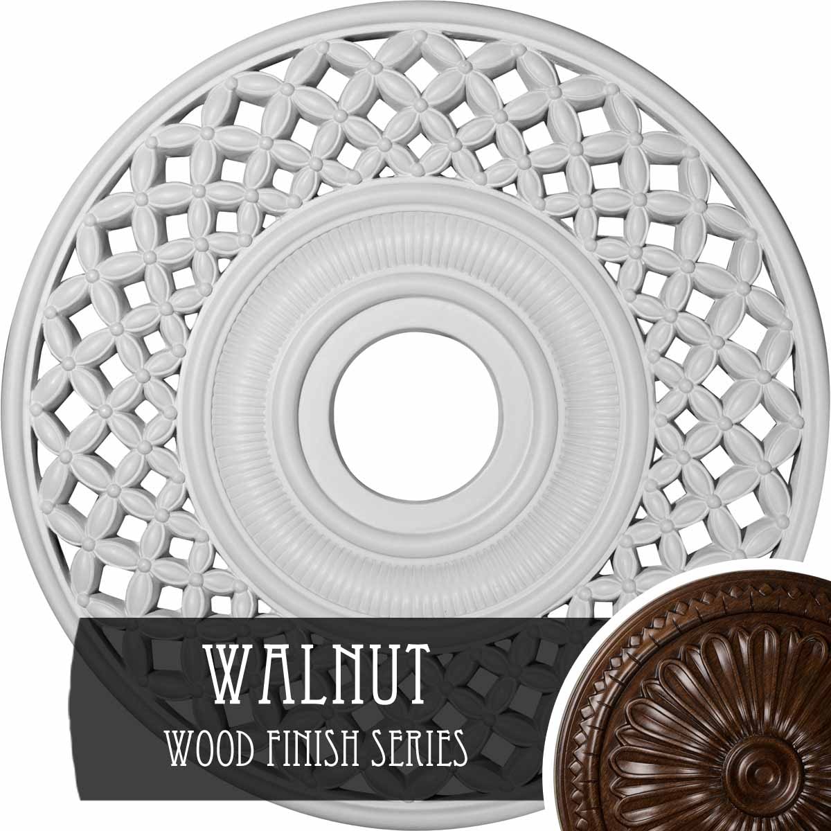 Ekena Millwork CM22RBWAS Robin 22.25-in W x 22.25-in L Walnut Polyurethane Ceiling Medallion
