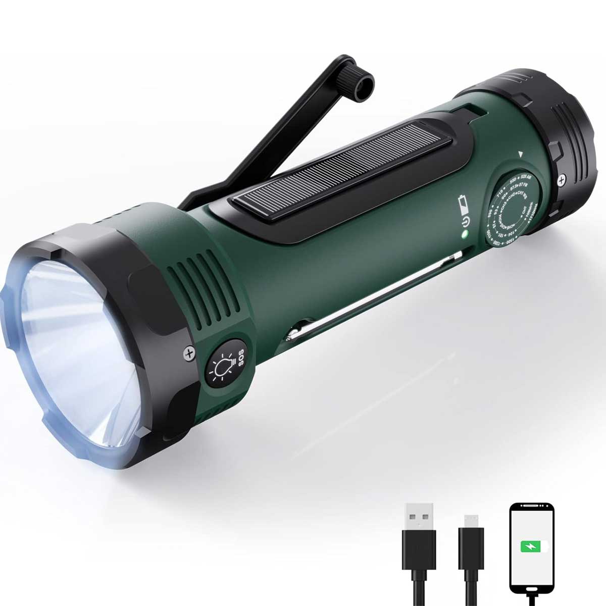 Aoibox LAWR0917020 Hand Crank Flashlight NOAA Weather Radio with 3 Power Sources Wind Up Flashlight AM FM Portable Radio Reading Lamp for Emergency Outdoor