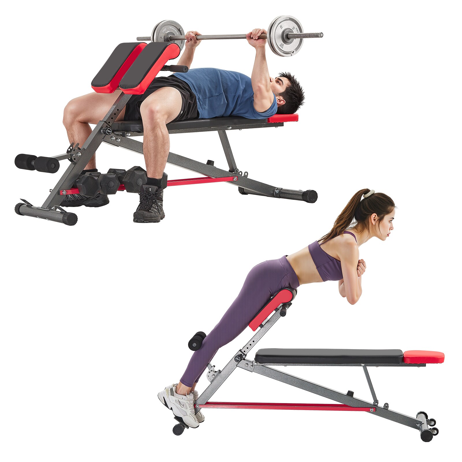 VEVOR Multi-Functional Weight Bench for Full Body Workout Roman Chair Hyperextension Bench 660 lbs Adjustable Extension Equipment for Back Arm Core Ab Workout Sit Up Exercise Machine for Home Gym