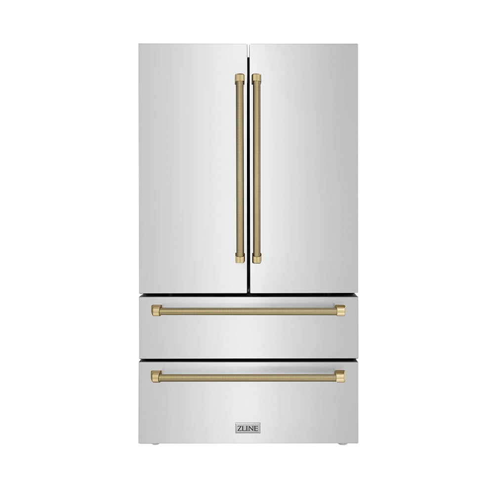ZLINE KITCHEN & BATH Counter-Depth 22.5-cu ft 36-in Wide with Ice Maker ( Stainless Steel, Champagne Bronze Handles ) ENERGY STAR Certified #RFMZ-36-KCB
