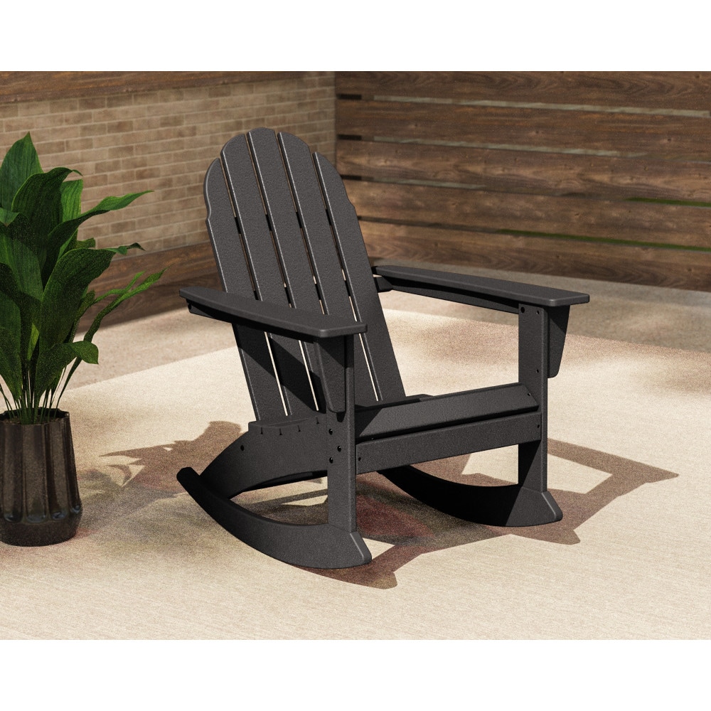 POLYWOOD Vineyard Black HDPE Frame Rocking Chair with Slat Seat #ADR400BL