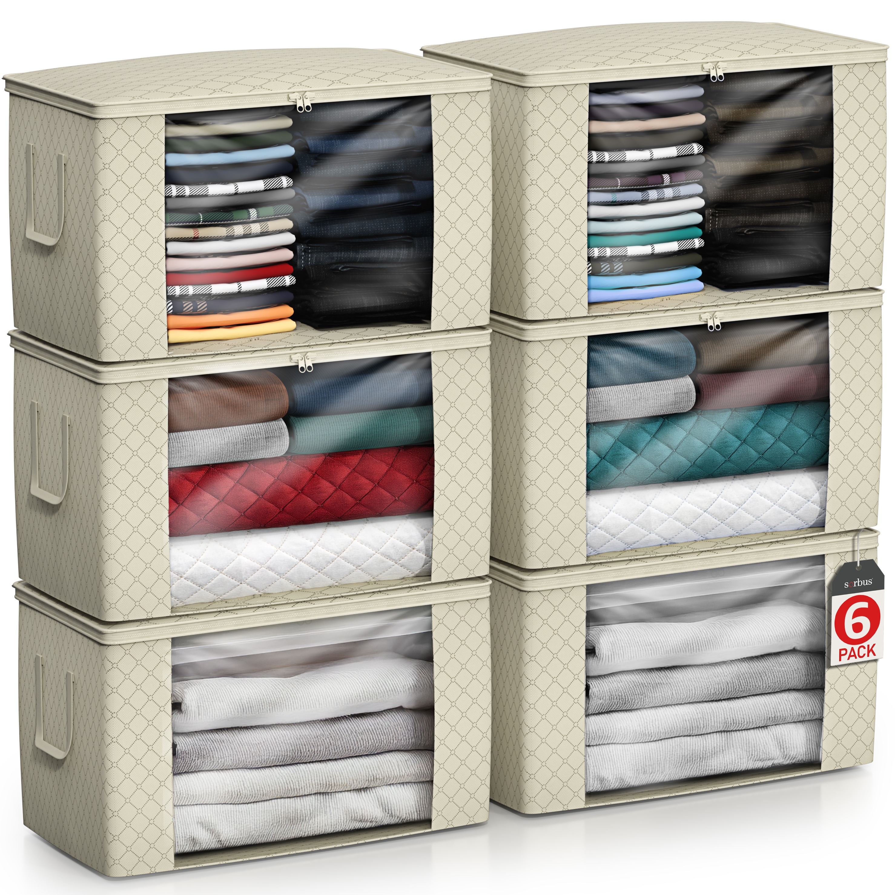 SORBUS  Foldable Storage Bag Organizers Large Clear Window and Carry Handles Great for Clothes Blankets Closets Bedrooms and more