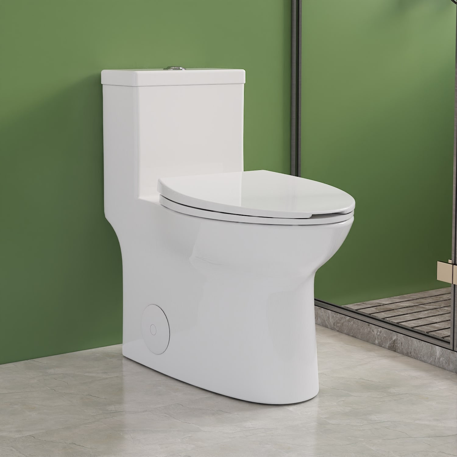 White Ceramic Dual Flush Elongated One-Piece Toilet