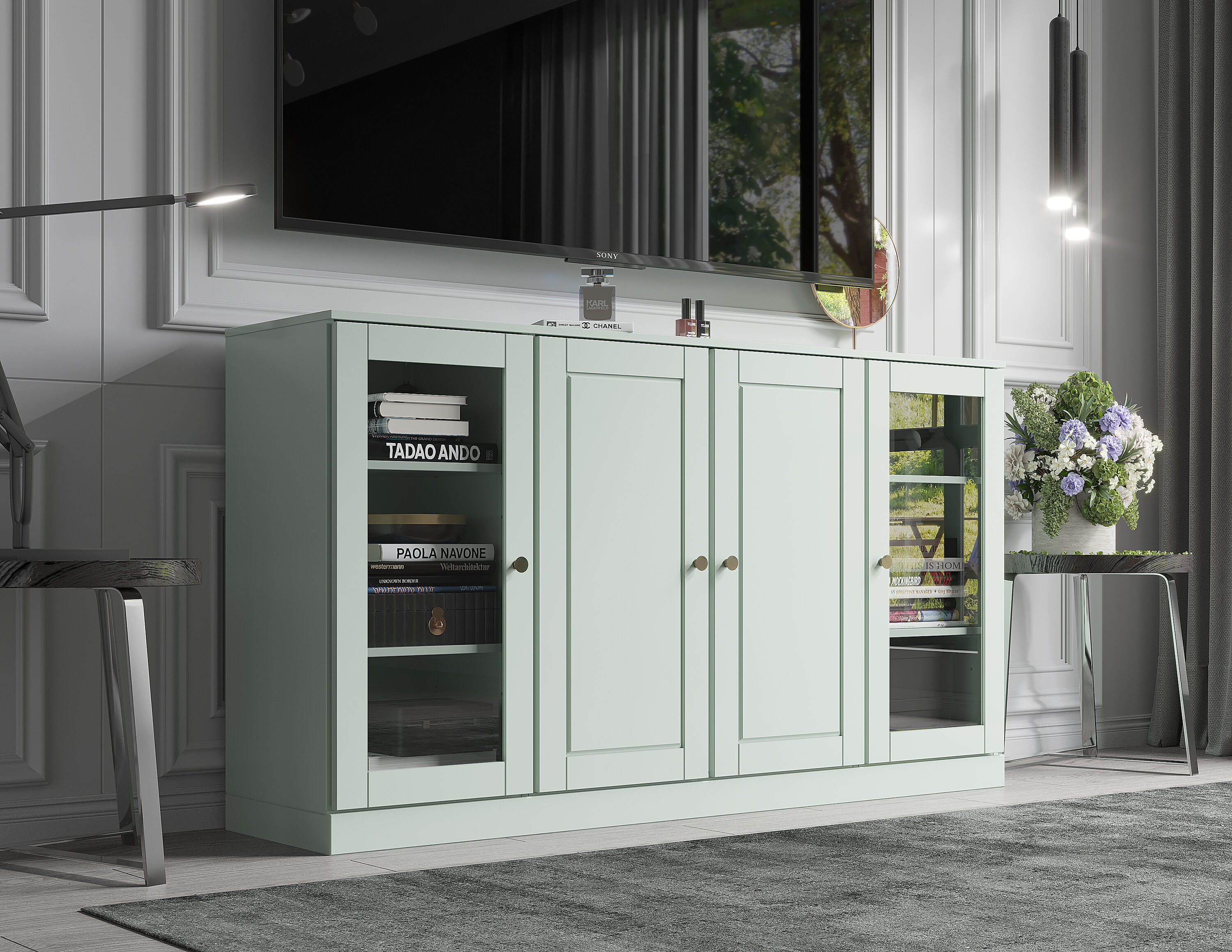 Palace Imports Solid Wood TV Stand with Raised Panel Doors and ...