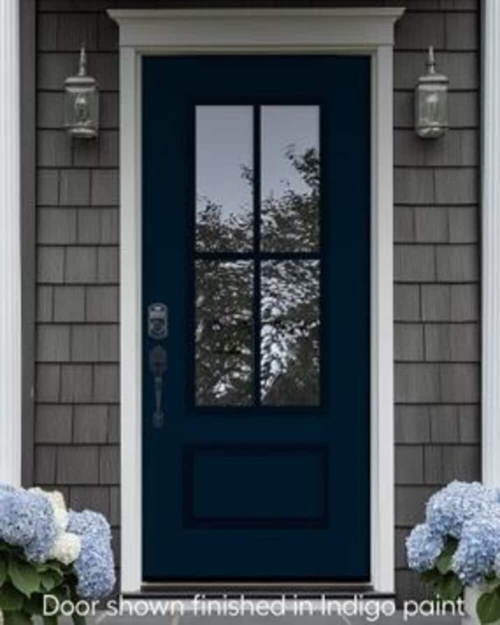 RELIABILT 10172525 Entry Door 36-in x 80-in x 4-9/16-in Steel 3/4 lite Right-hand inswing Indigo Painted Prehung Front Door with Brickmould Insulating core