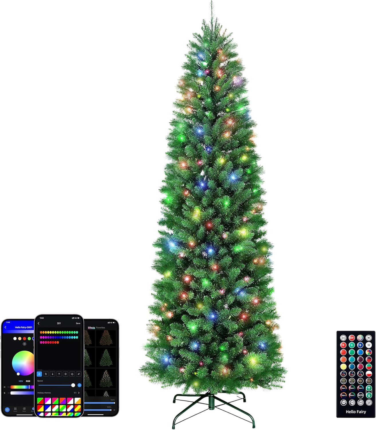 Brightown 9 ft Smart Pencil Christmas Tree with App Controlled RGB 550 LED Lights and 1437 Branch Tips
