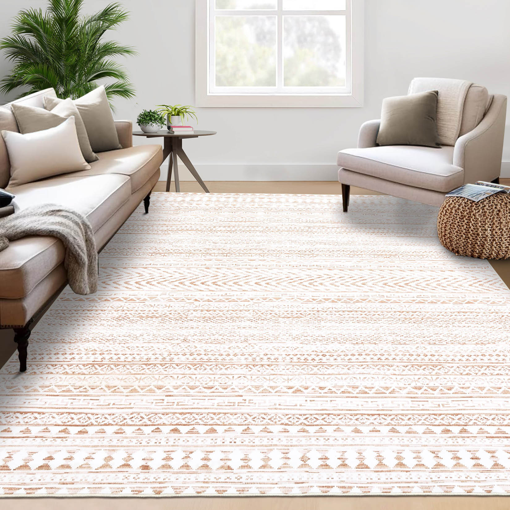 Garvee YXY-LO-PHO-15DJ2ZL7 4 x 6 (ft) Loomed Polyester Beige Rectangular Indoor Geometric Vintage Machine washable Area rug
