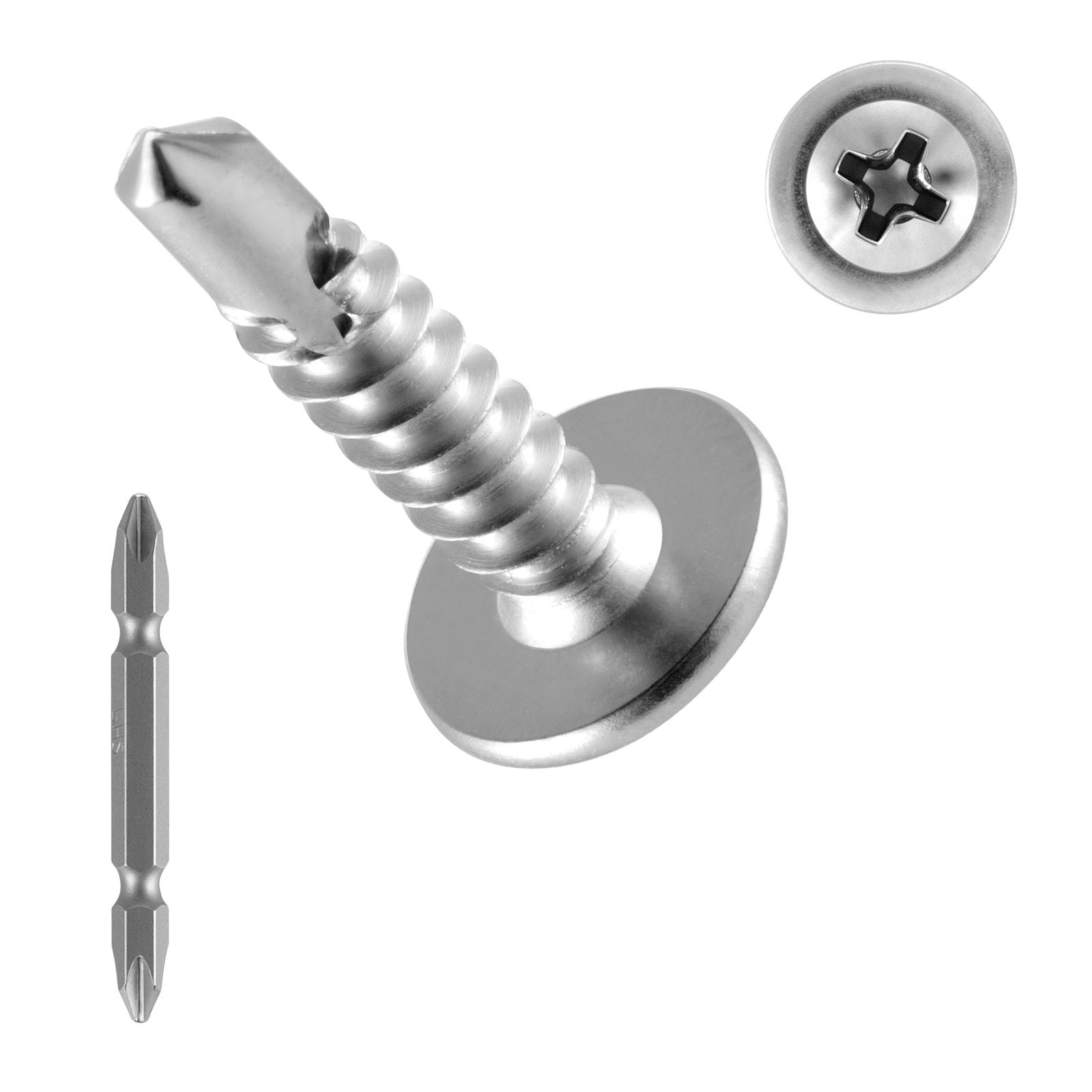 Mecale 350-Pack #8 x 3/4-in Stainless Steel Self-Drilling Wafer Head Screws with Phillips Drive