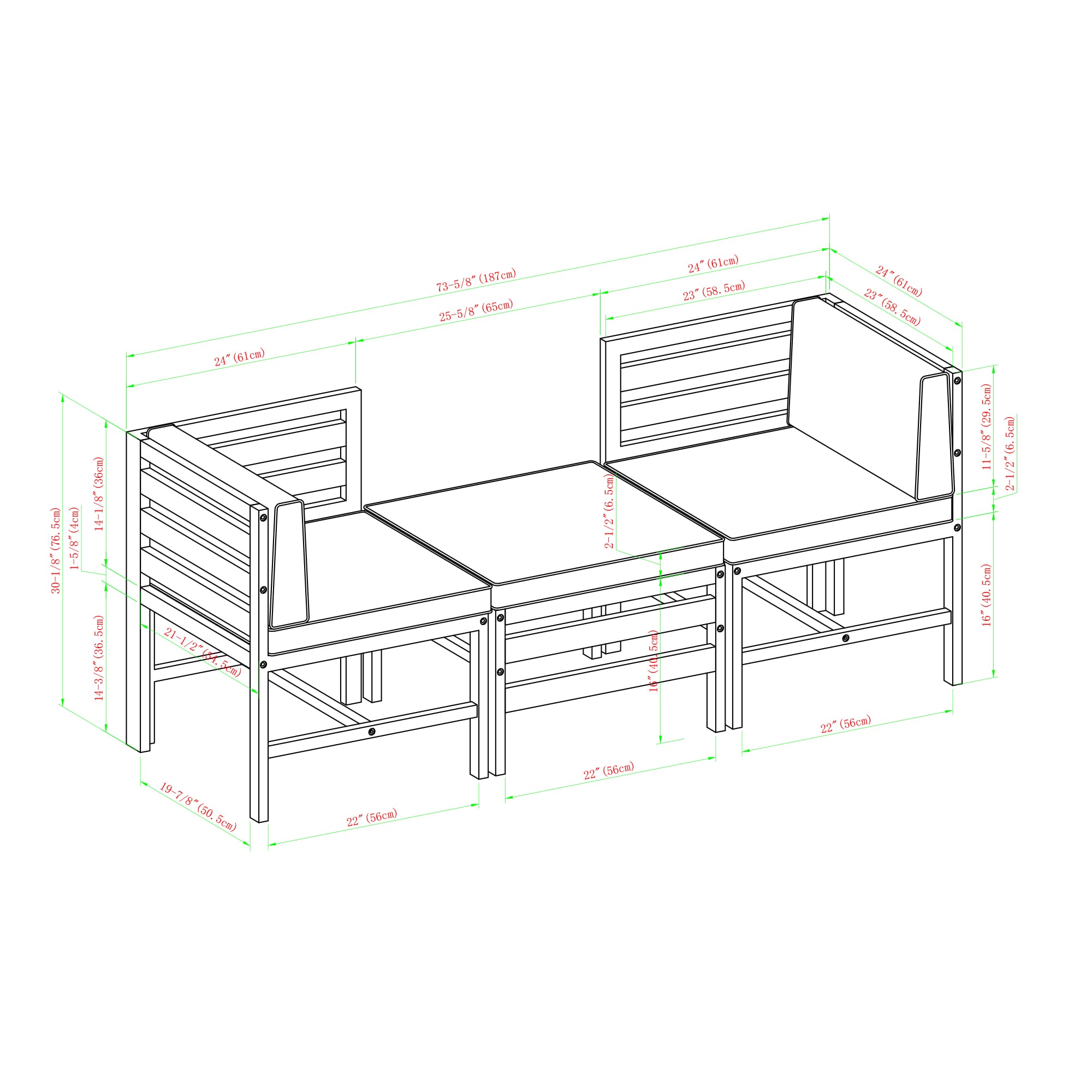 Walker Edison LWWSAN3PCDB Patio-Conversation-Sets - View #7