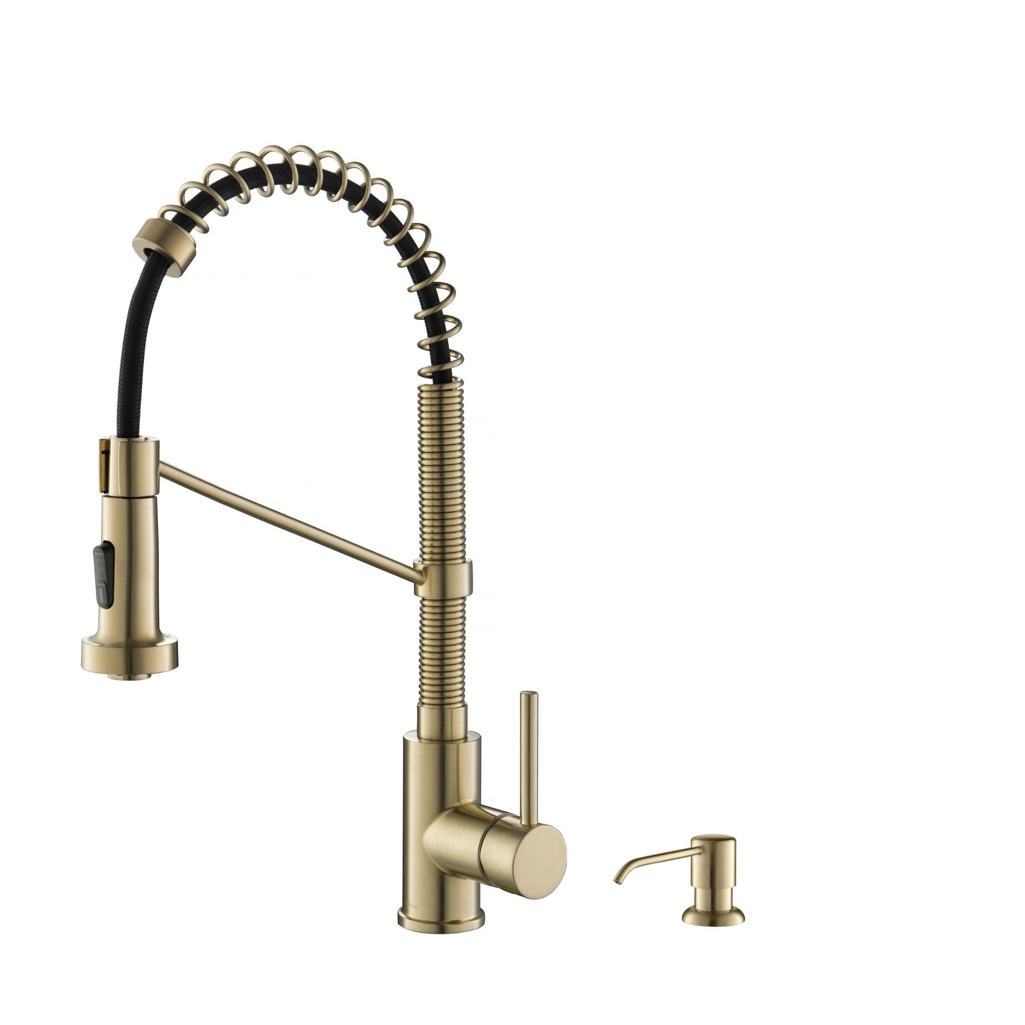 Kraus KPF-1610-KSD-53SFACB Bolden Spot Free Antique Champagne Single Handle Deck-mount Pull-down Kitchen Faucet with Sprayer (Soap Dispenser Included)