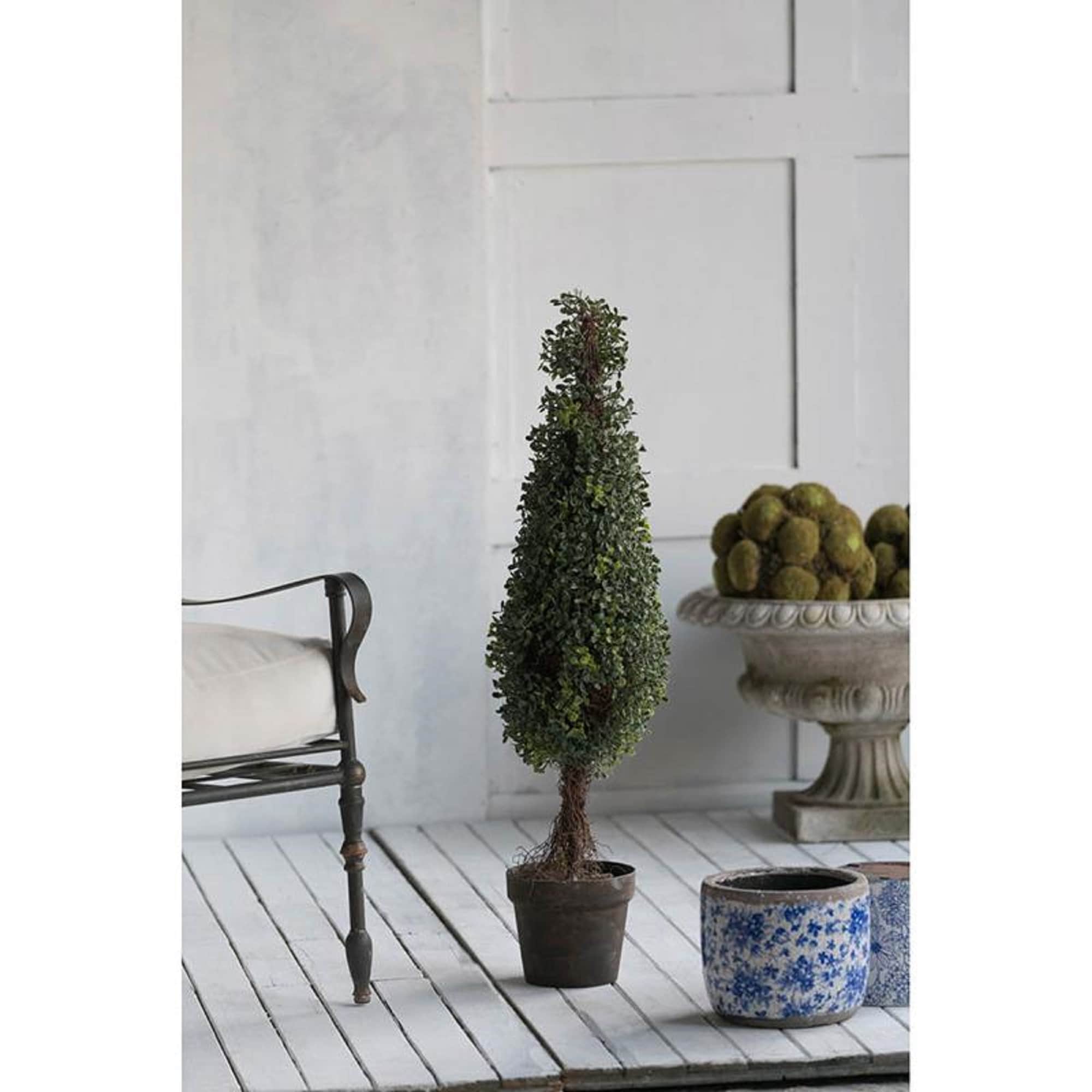 Elegant 35" Outdoor Faux Boxwood Topiary in Pot