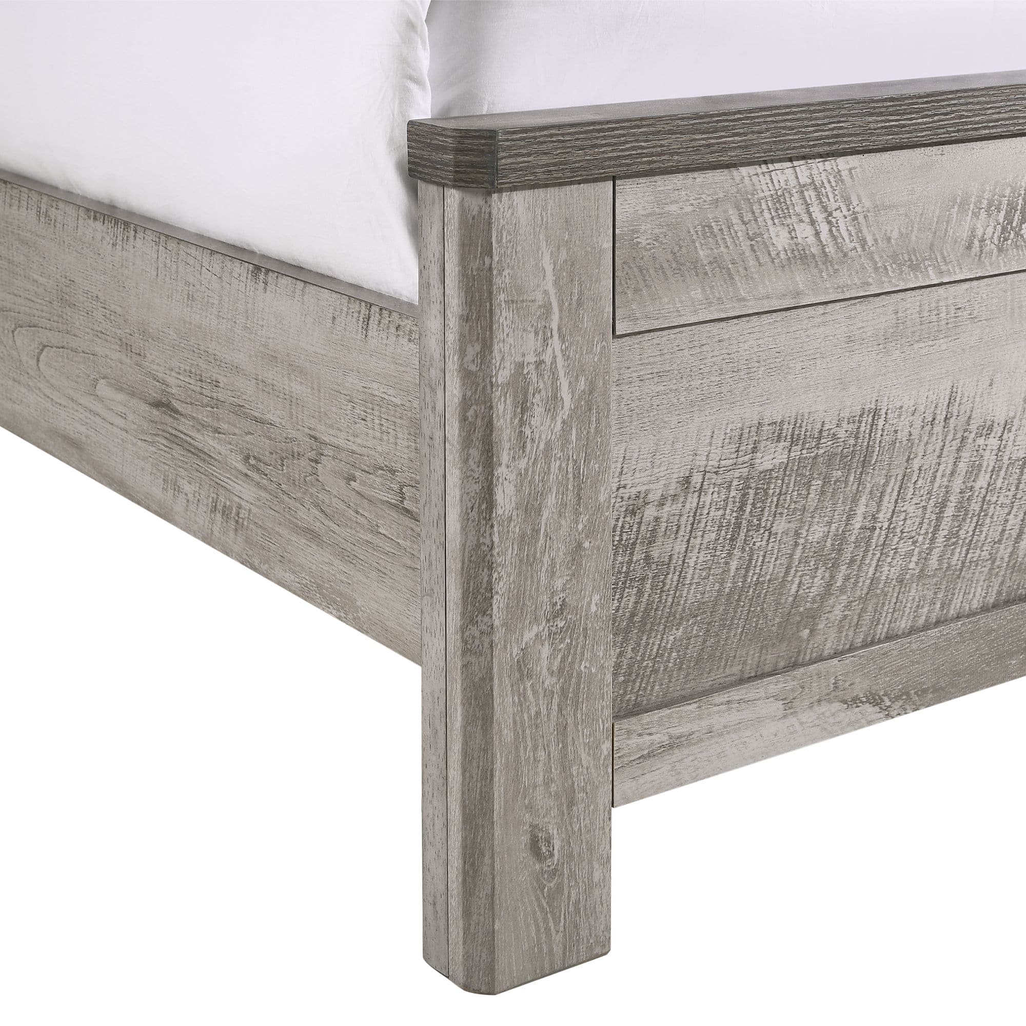 Rustic Gray King Wood Panel Bed with Headboard and Slats