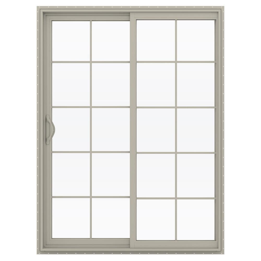 JELD-WEN 60-in x 80-in x 4-9/16-in Jamb Low-e Argon Grilles Between The Glass Desert Sand Vinyl Sliding Left-Hand Sliding Double Patio Door Screen -  LOWOLJW181500076