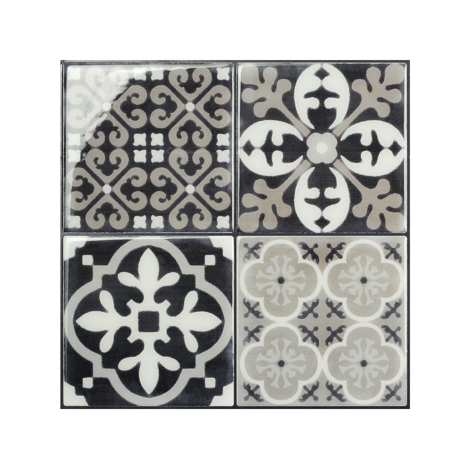 Smart Tiles Vintage Arezzo Black 9-in x 9-in Glossy Resin Mixed