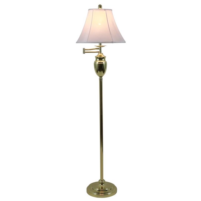 Polished Brass Swing Arm Floor Lamp, Stiffel Brass Floor Lamp With Glass Tablets