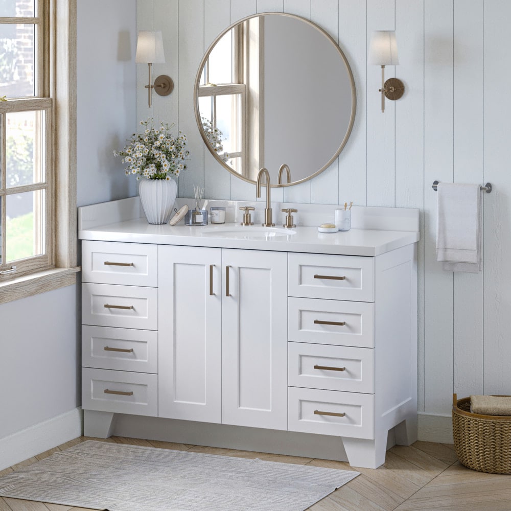 ARIEL Q055SWQOVOWHT Taylor 55-in White Undermount Single sink Bathroom Vanity with Pure White Quartz Quartz Top