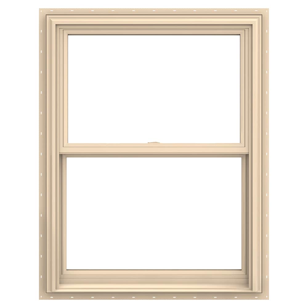 JELD-WEN LOWOLJW179200112 V-2500 29-1/2-in x 40-1/2-in Almond Almond Vinyl New construction Double Hung Window Low-E argon Double Pane Glass (Full Screen Included)