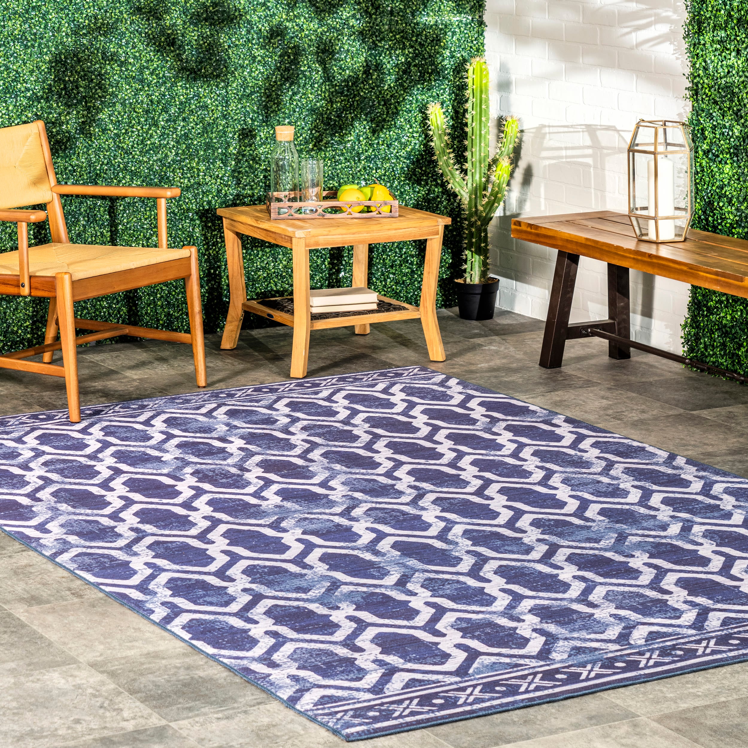 nuLOOM BIFR02A-508 Fresco 5 x 8 (ft) Loomed Polyester Blue Rectangular Indoor Geometric Global Machine washable Area rug
