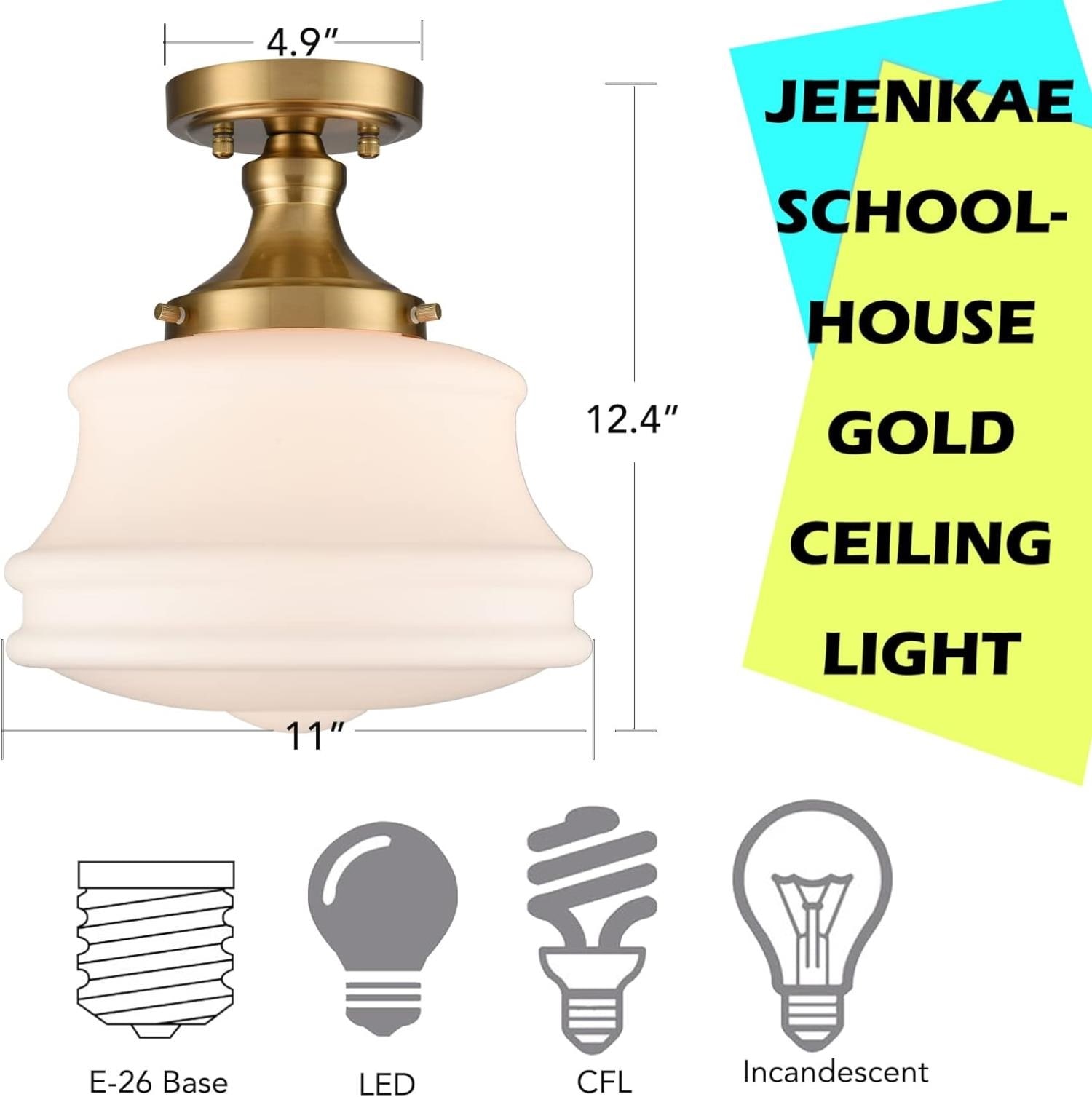 Gold and Frosted Glass Drum Semi Flush Mount Ceiling Light