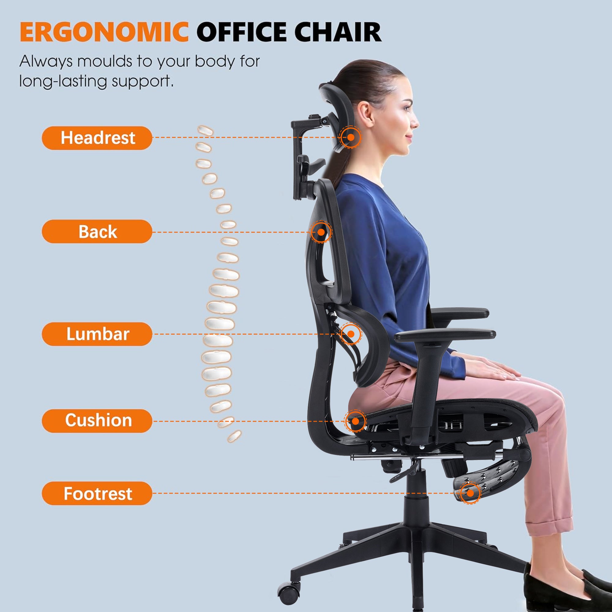 Vecelo LOE-OC17-BLK Office-Chairs - View #7
