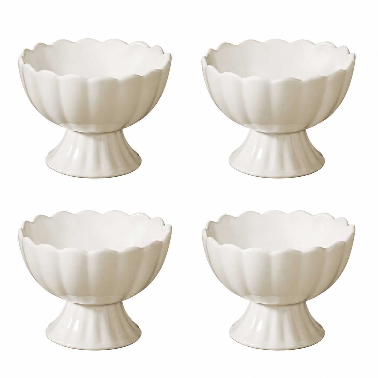 Aoibox  4 Piece 11 4 cm Ceramic Footed Dessert and Punch Bowl Set with Spoon and Smooth Glazed Pedestal Bases