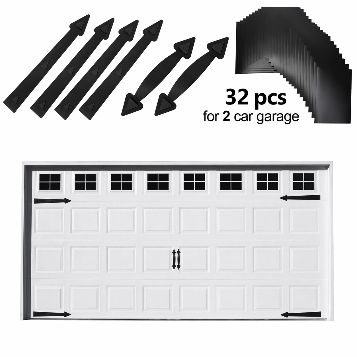 Aoibox  Magnetic Garage Door Decoration Kit with 32 Faux Window Panels 4 Hinges and 2 Handles in Black 8 x 4 in
